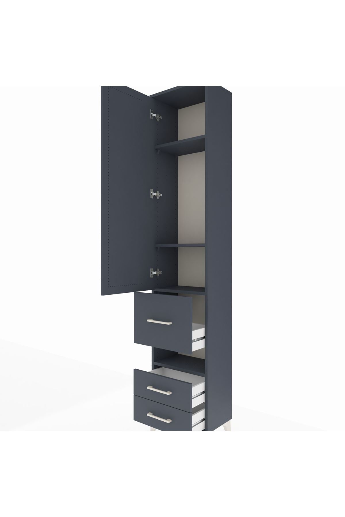 Arges Dolap 4 Raflı 3 Çekmeceli Tek Kapaklı 44x30x221 Antrasit-Antrasit