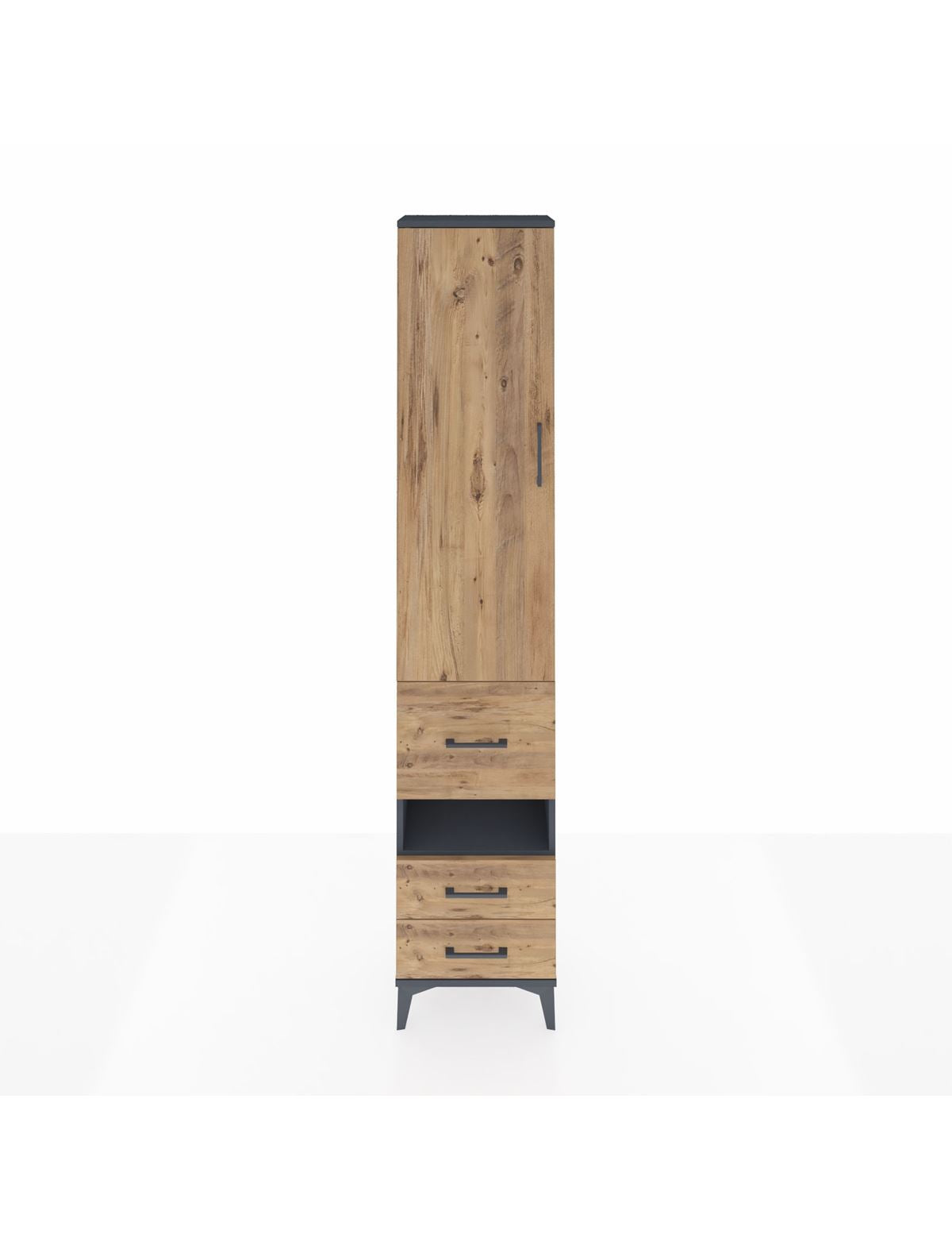 Arges Dolap 4 Raflı 3 Çekmeceli Tek Kapaklı 44x30x221 Antrasit-Çam