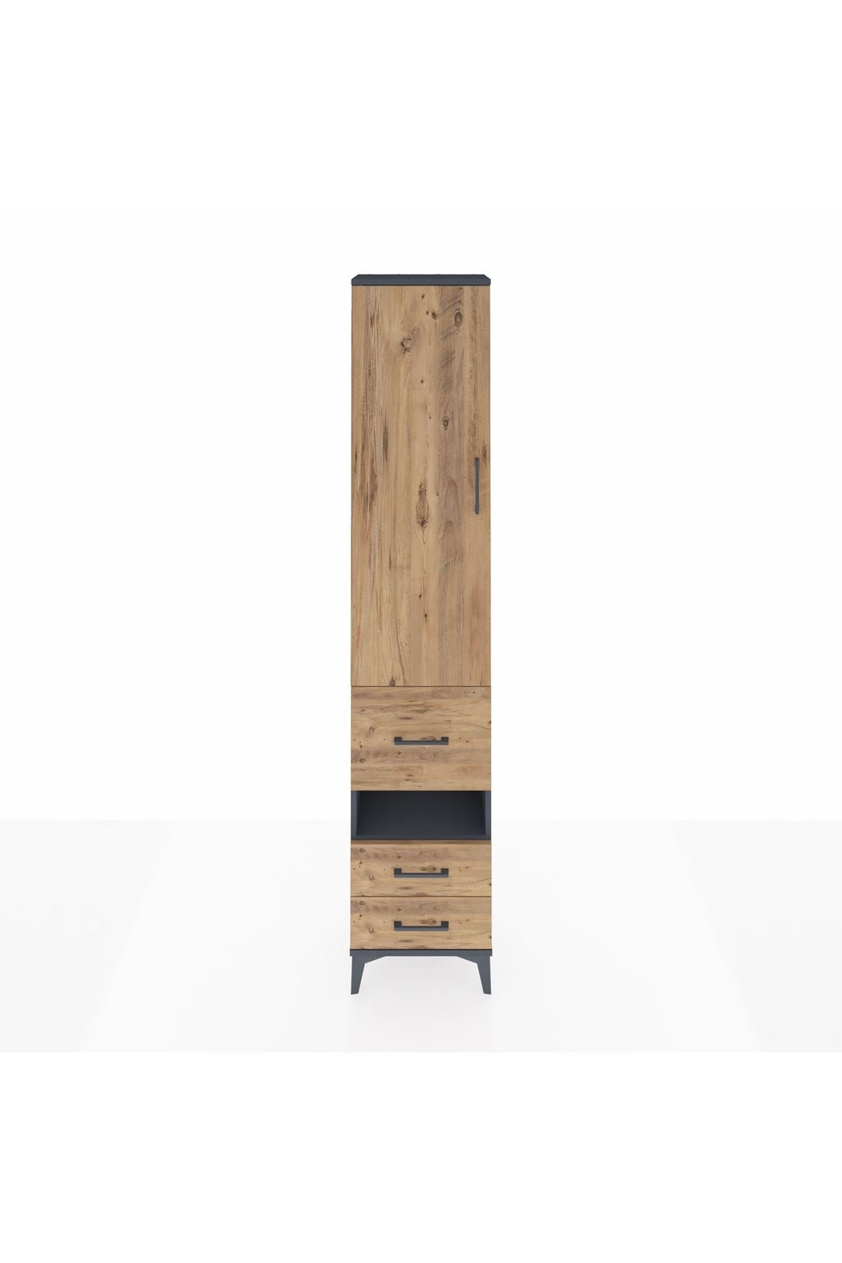 Arges Dolap 4 Raflı 3 Çekmeceli Tek Kapaklı 44x30x221 Antrasit-Çam