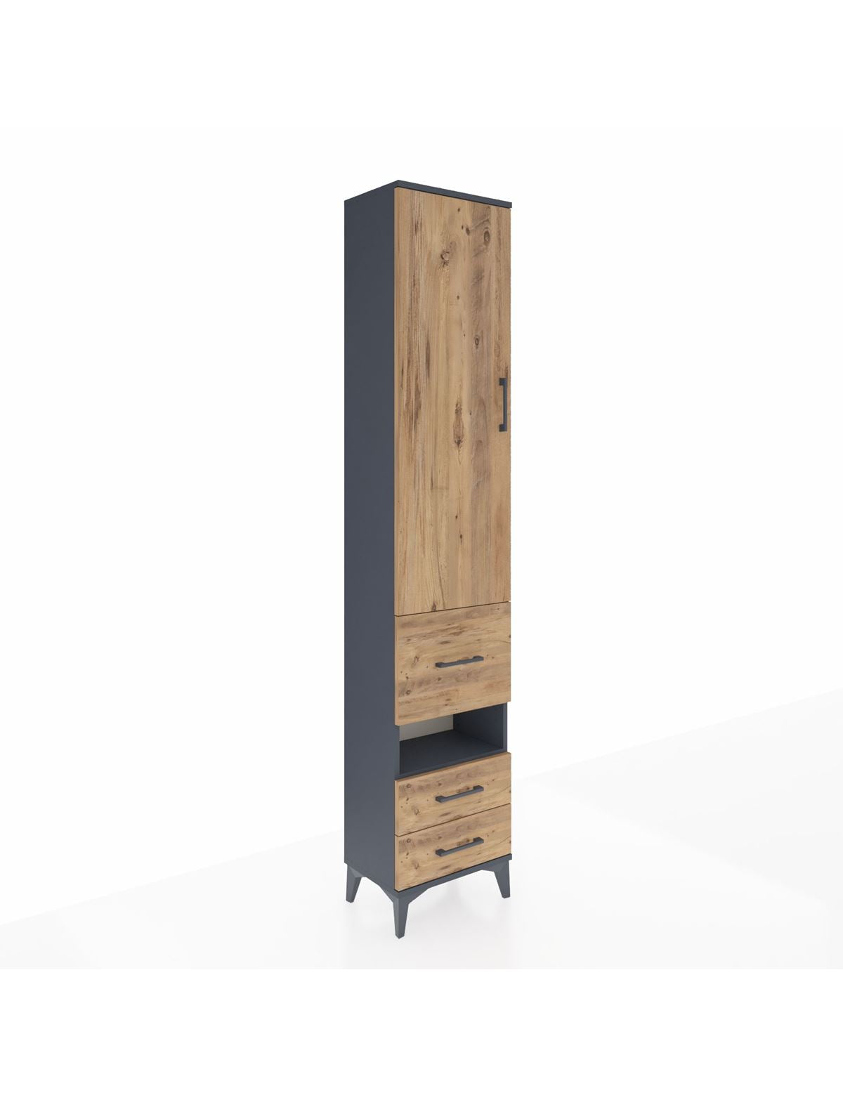 Arges Dolap 4 Raflı 3 Çekmeceli Tek Kapaklı 44x30x221 Antrasit-Çam