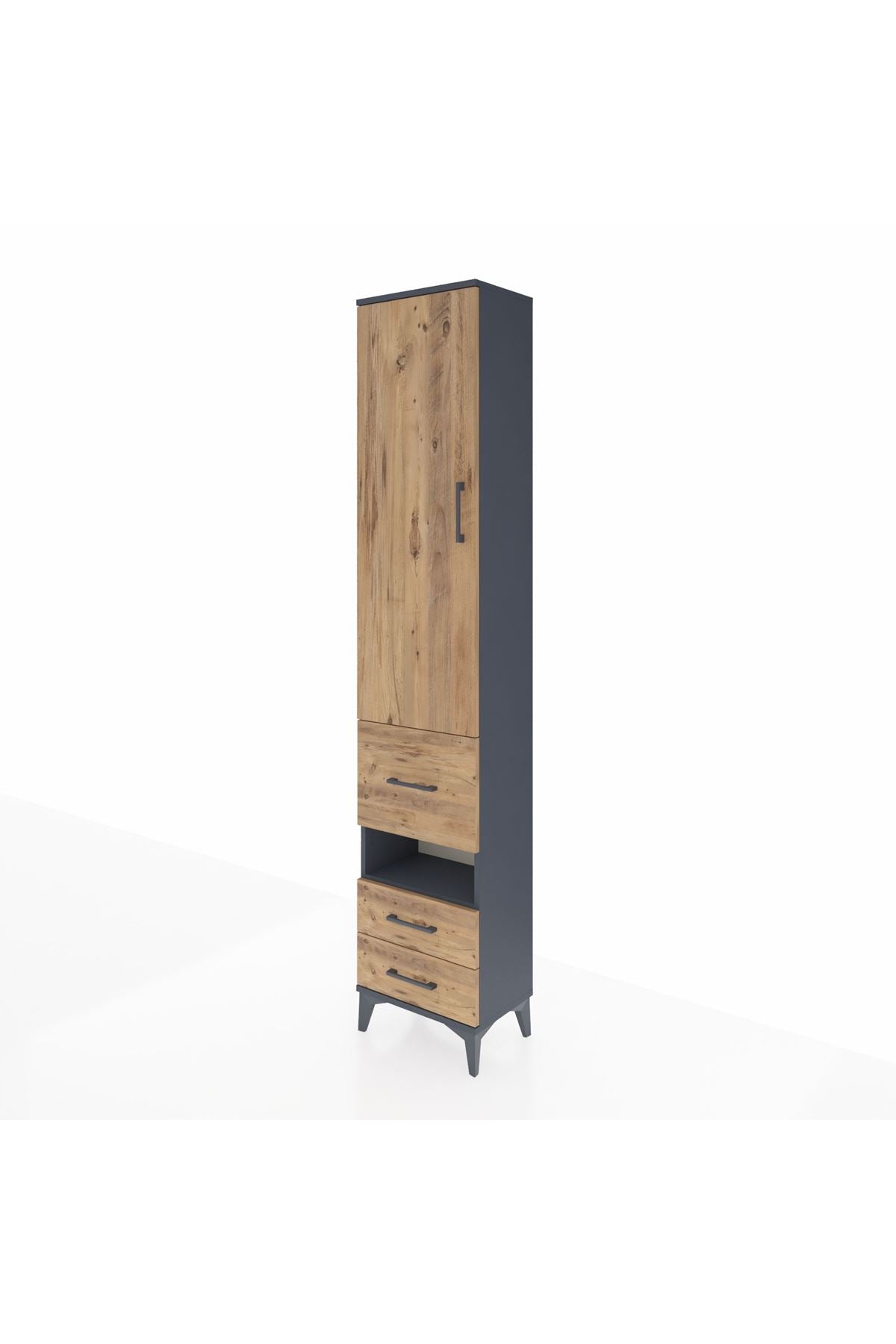 Arges Dolap 4 Raflı 3 Çekmeceli Tek Kapaklı 44x30x221 Antrasit-Çam