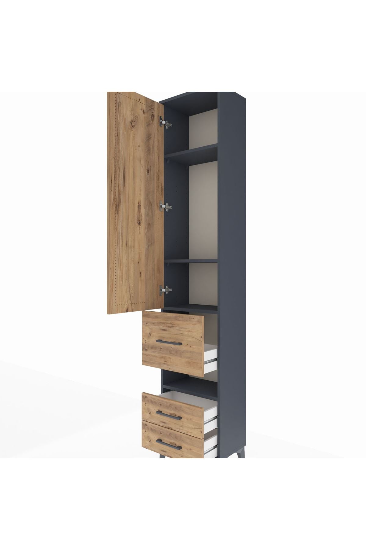 Arges Dolap 4 Raflı 3 Çekmeceli Tek Kapaklı 44x30x221 Antrasit-Çam