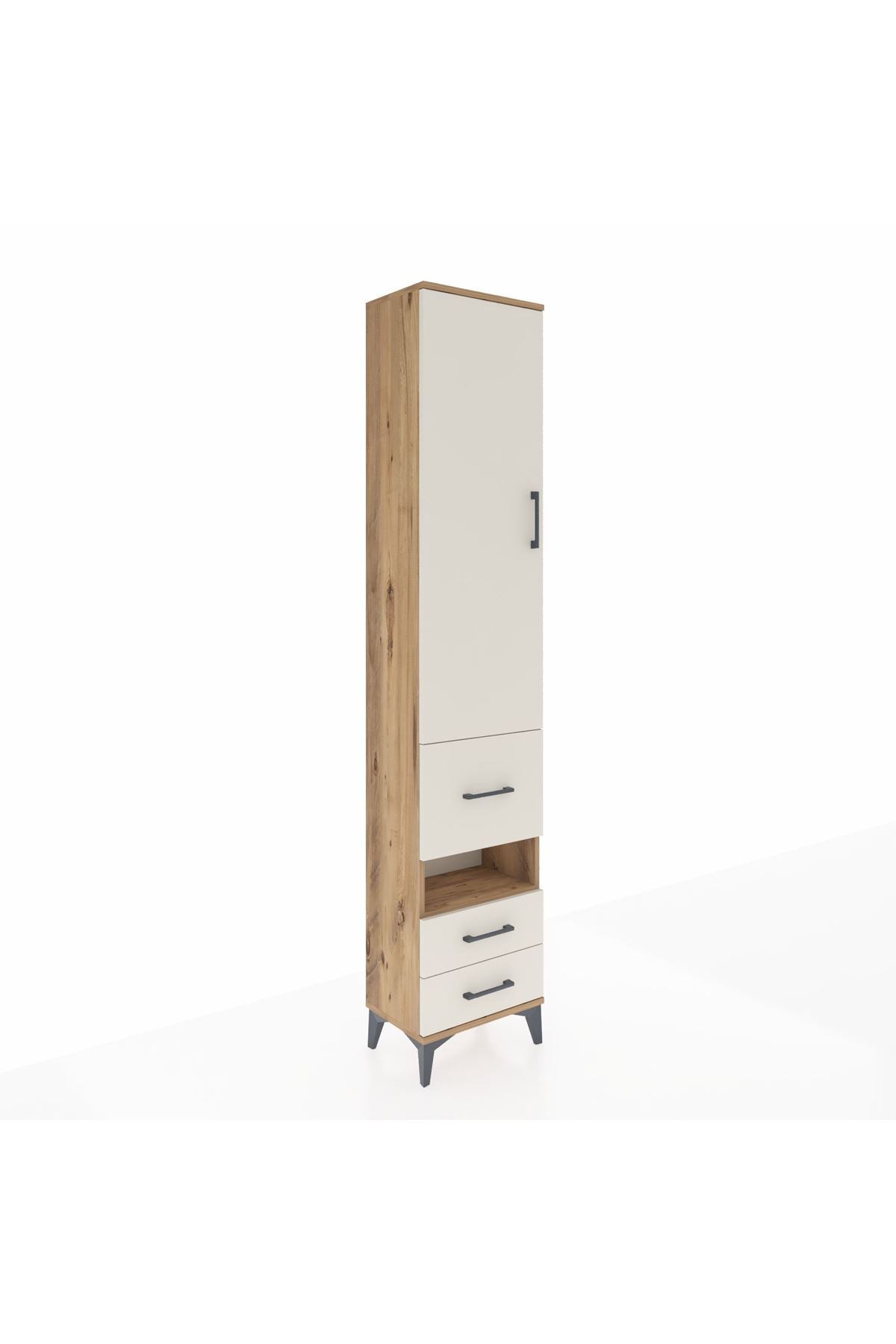 Arges Dolap 4 Raflı 3 Çekmeceli Tek Kapaklı 44x30x221 Çam-Aytaşı