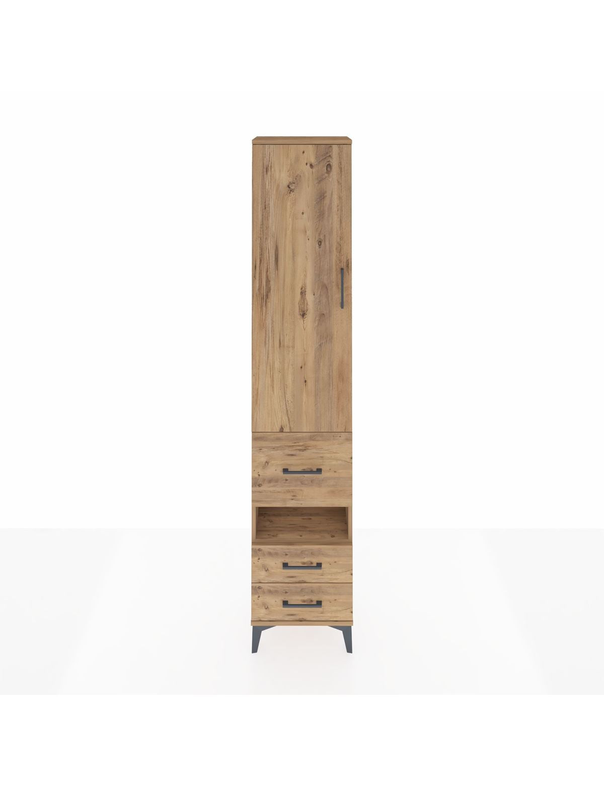 Arges Dolap 4 Raflı 3 Çekmeceli Tek Kapaklı 44x30x221 Çam-Çam