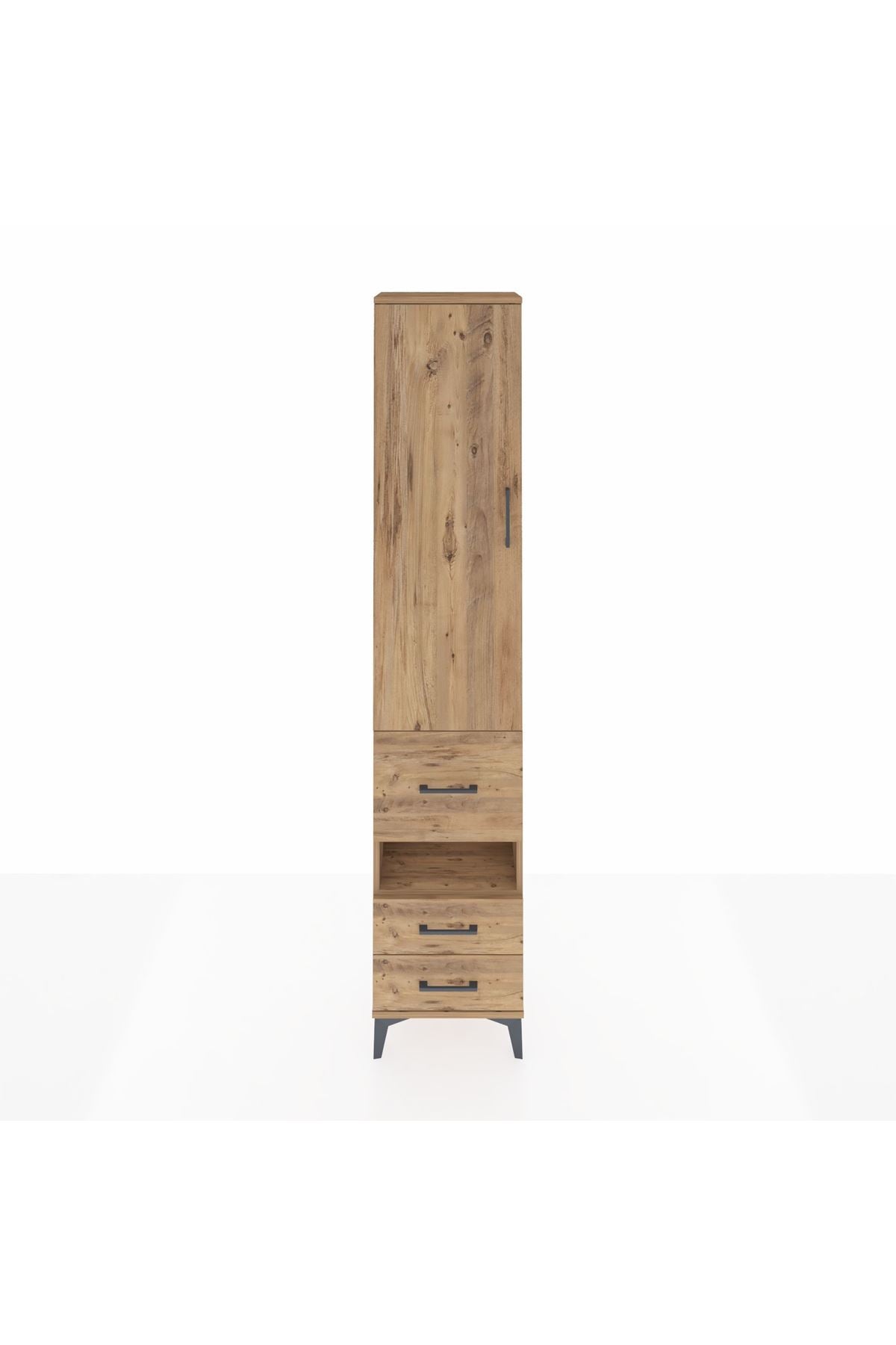 Arges Dolap 4 Raflı 3 Çekmeceli Tek Kapaklı 44x30x221 Çam-Çam