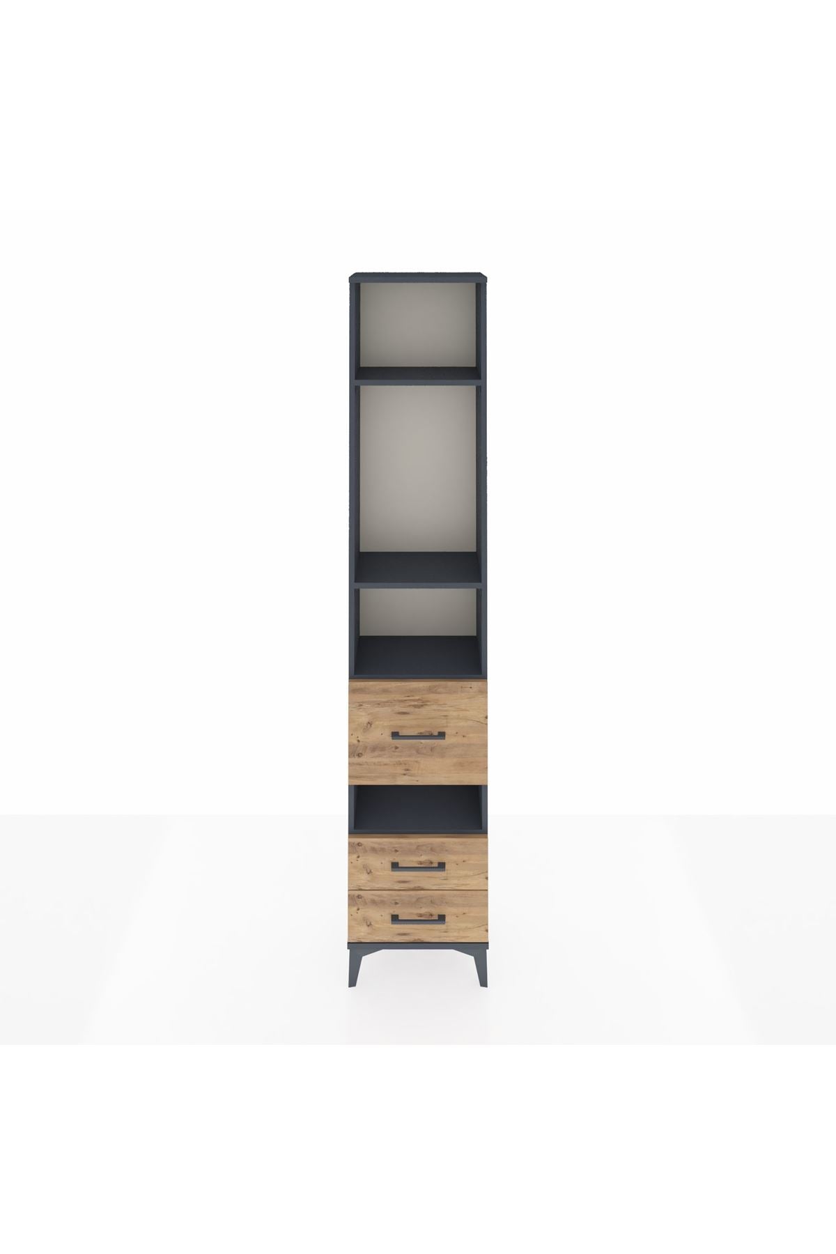 Arges Dolap 4 Raflı 3 Çekmeceli 44x30x221 Antrasit-Çam