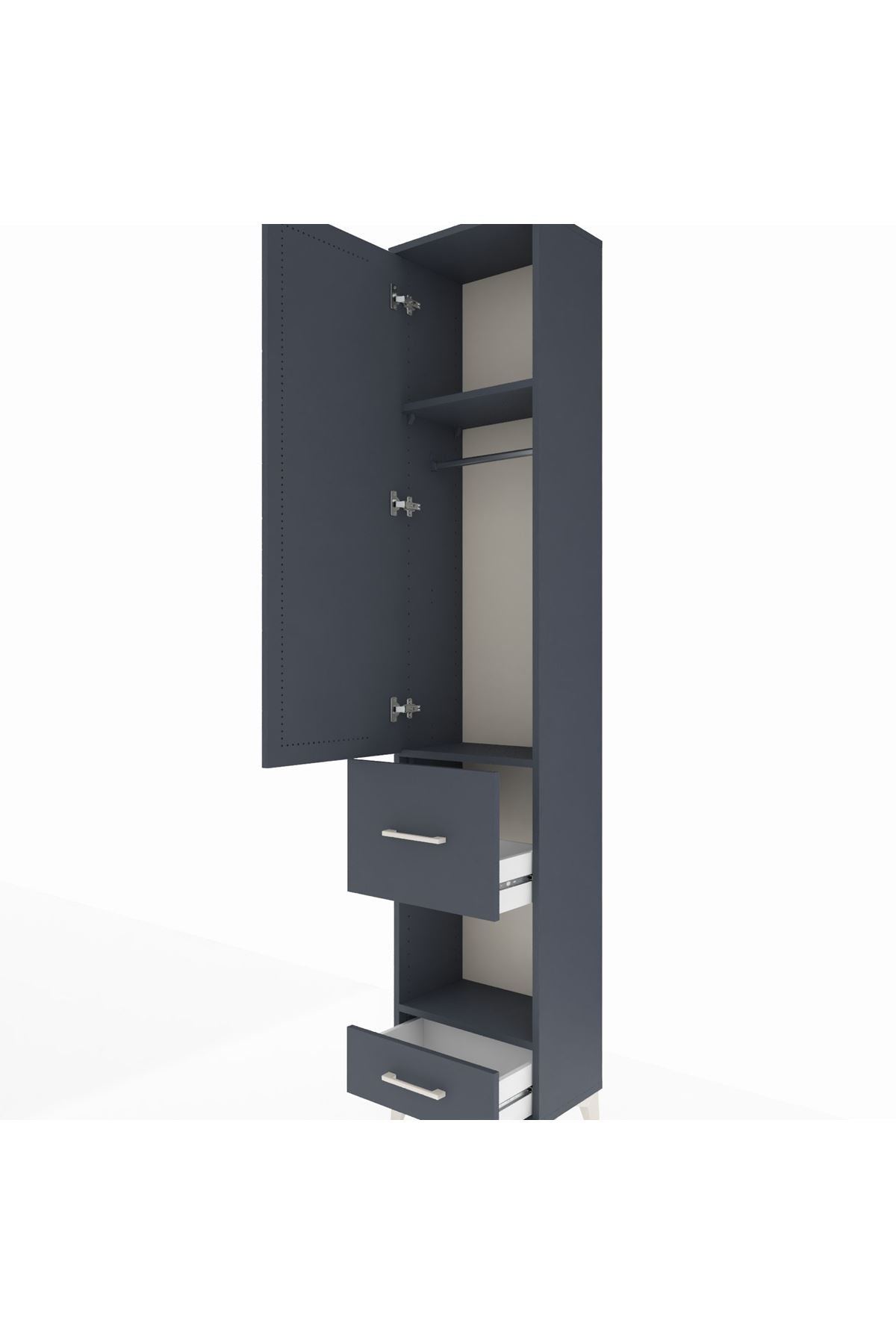 Arges Dolap 3 Raflı 2 Çekmeceli Tek Askılı 44x30x221 Antrasit-Antrasit