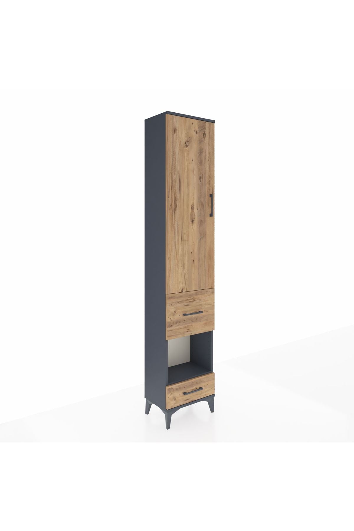 Arges Dolap 3 Raflı 2 Çekmeceli Tek Askılı 44x30x221 Antrasit-Çam