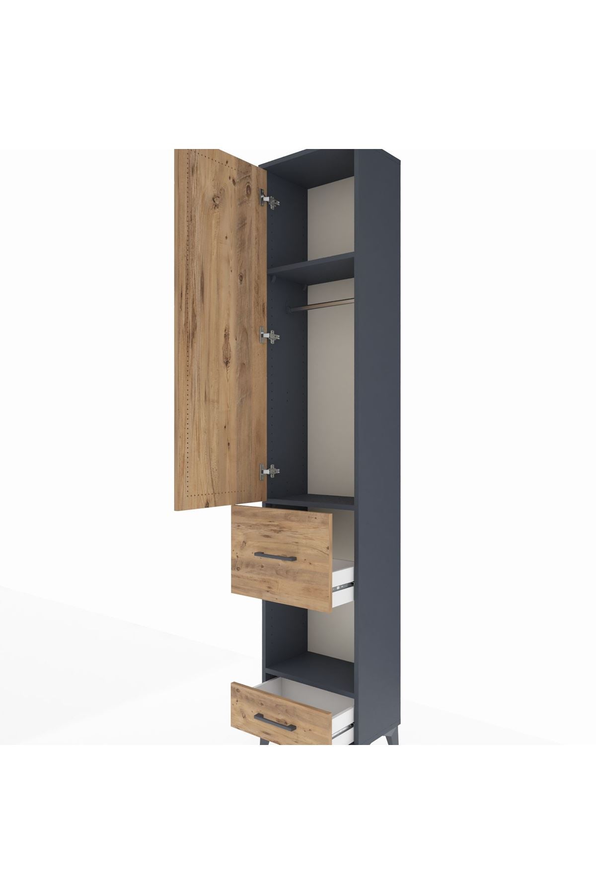 Arges Dolap 3 Raflı 2 Çekmeceli Tek Askılı 44x30x221 Antrasit-Çam