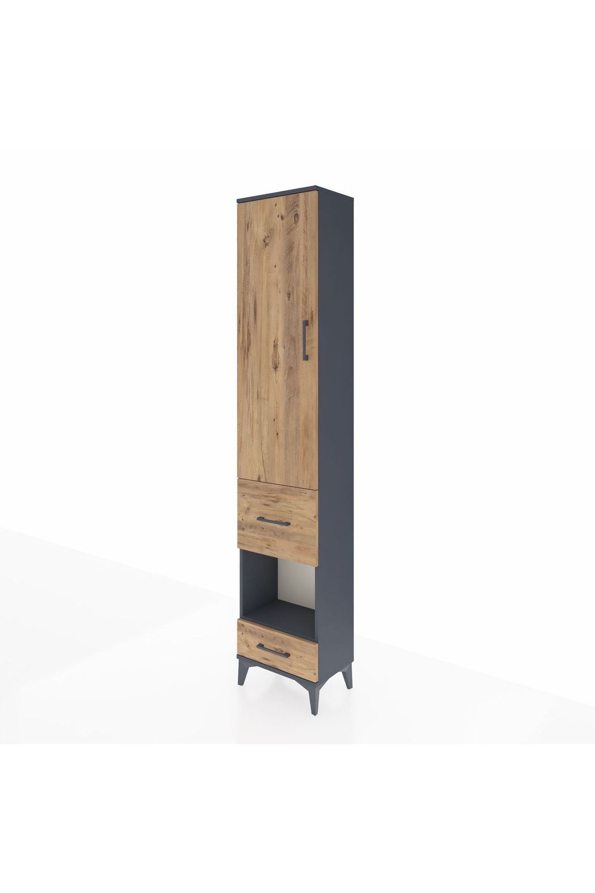 Arges Dolap 3 Raflı 2 Çekmeceli Tek Askılı 44x30x221 Antrasit-Çam