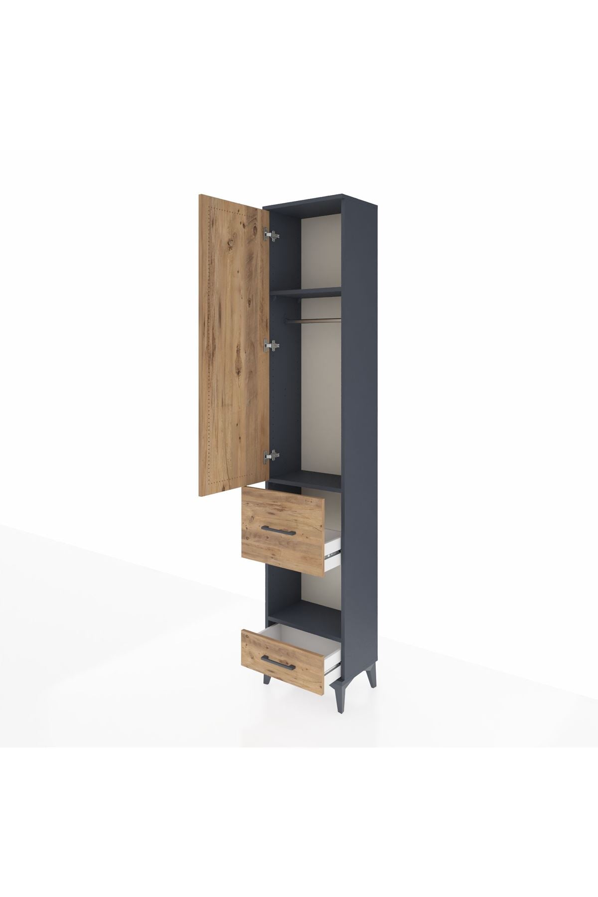 Arges Dolap 3 Raflı 2 Çekmeceli Tek Askılı 44x30x221 Antrasit-Çam