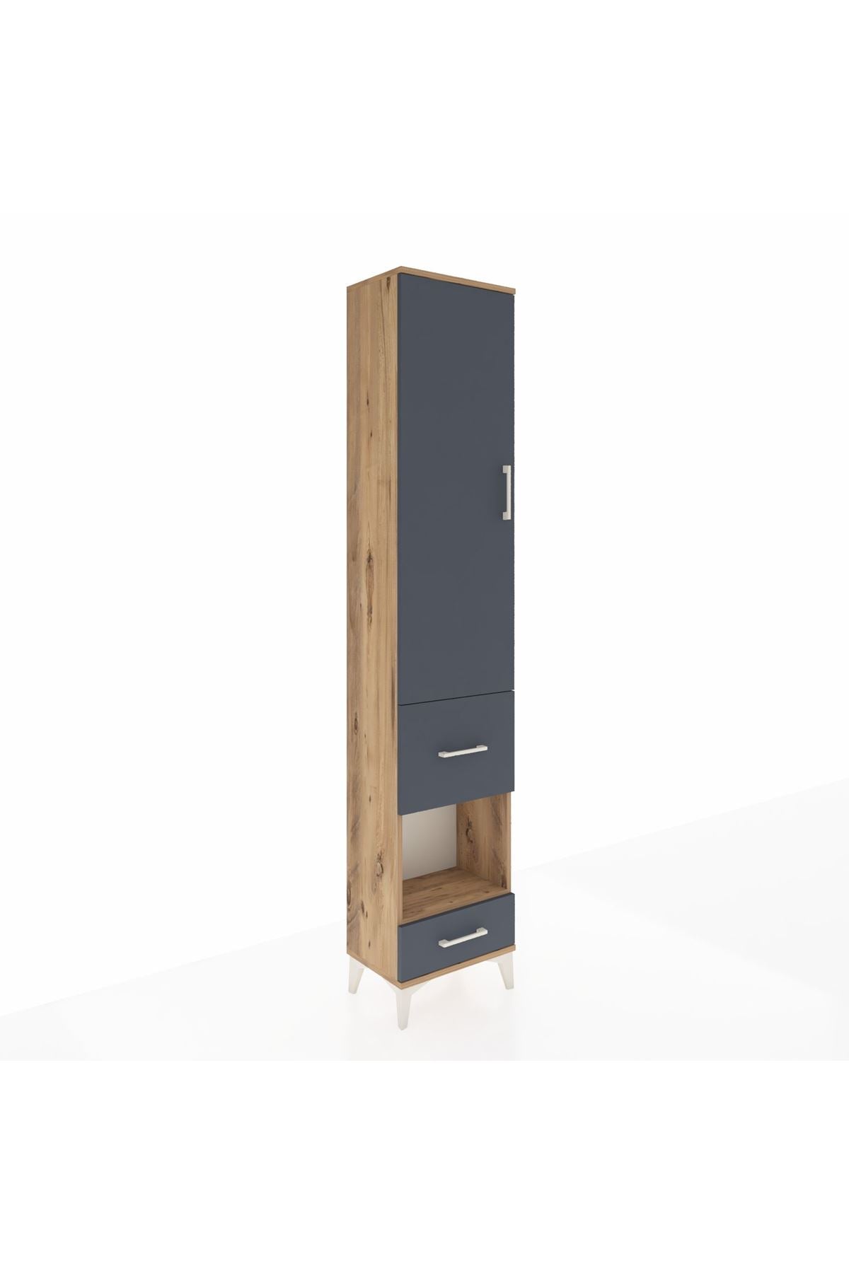 Arges Dolap 3 Raflı 2 Çekmeceli Tek Askılı 44x30x221 Çam-Antrasit