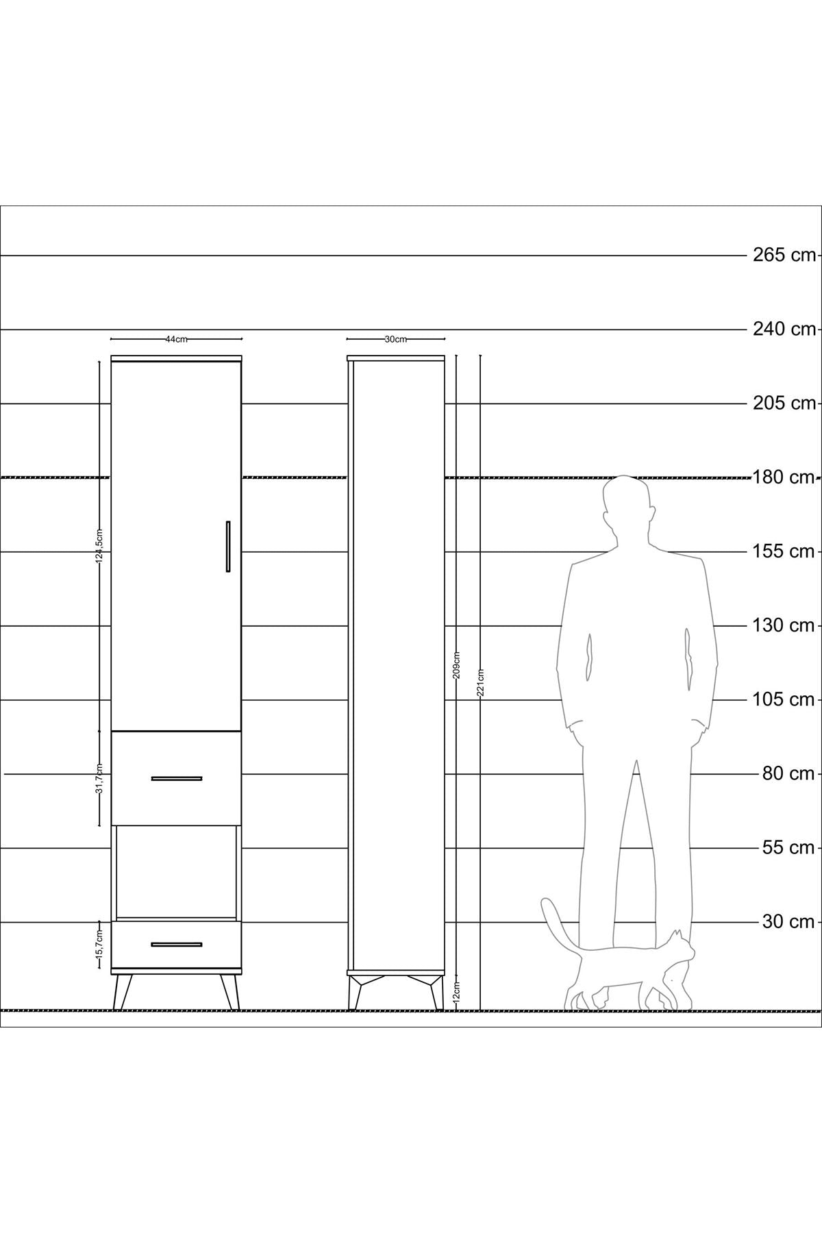Arges Dolap 3 Raflı 2 Çekmeceli Tek Askılı 44x30x221 Çam-Antrasit