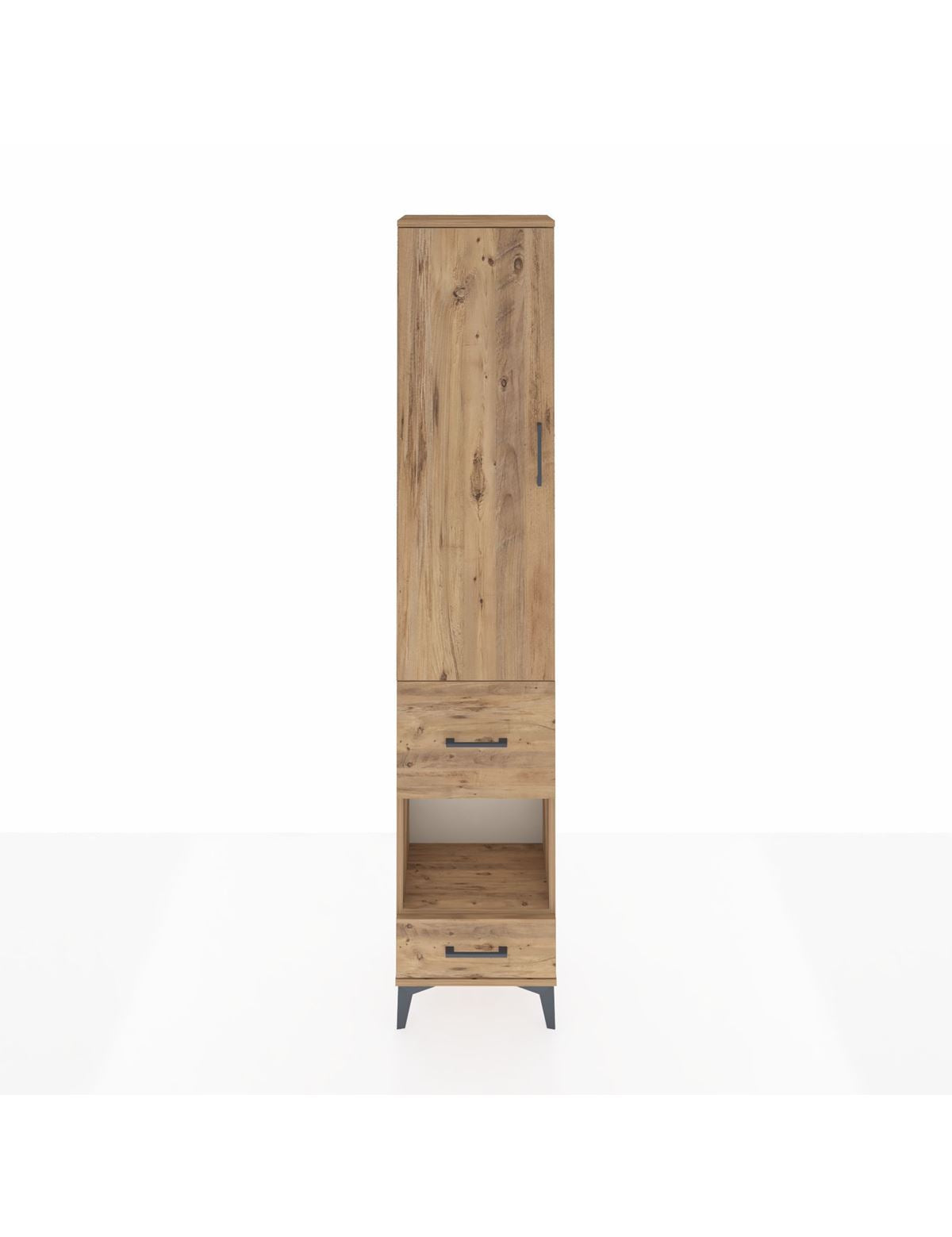 Arges Dolap 3 Raflı 2 Çekmeceli Tek Askılı 44x30x221 Çam-Çam