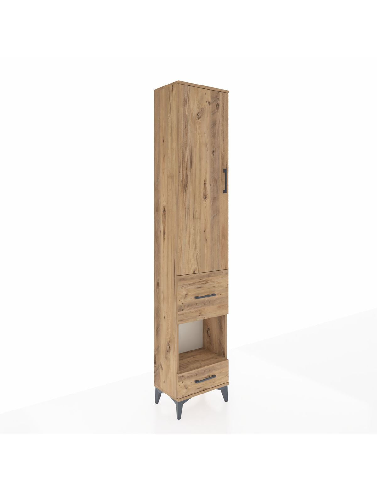 Arges Dolap 3 Raflı 2 Çekmeceli Tek Askılı 44x30x221 Çam-Çam