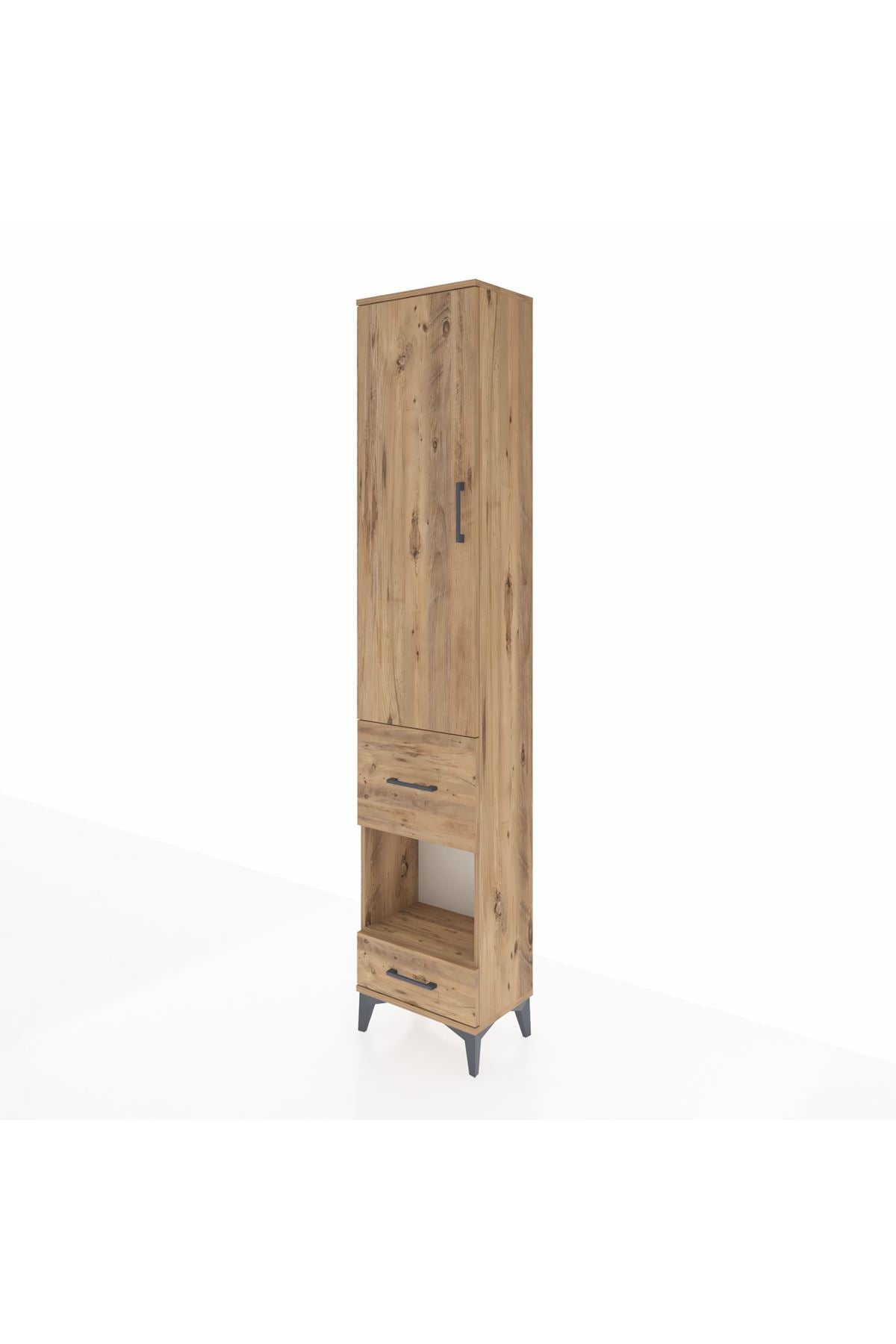 Arges Dolap 3 Raflı 2 Çekmeceli Tek Askılı 44x30x221 Çam-Çam