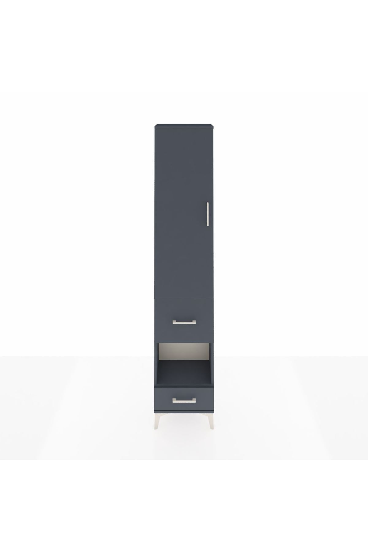 Arges Dolap 4 Raflı 2 Çekmeceli Tek Kapaklı 44x30x221 Antrasit-Antrasit