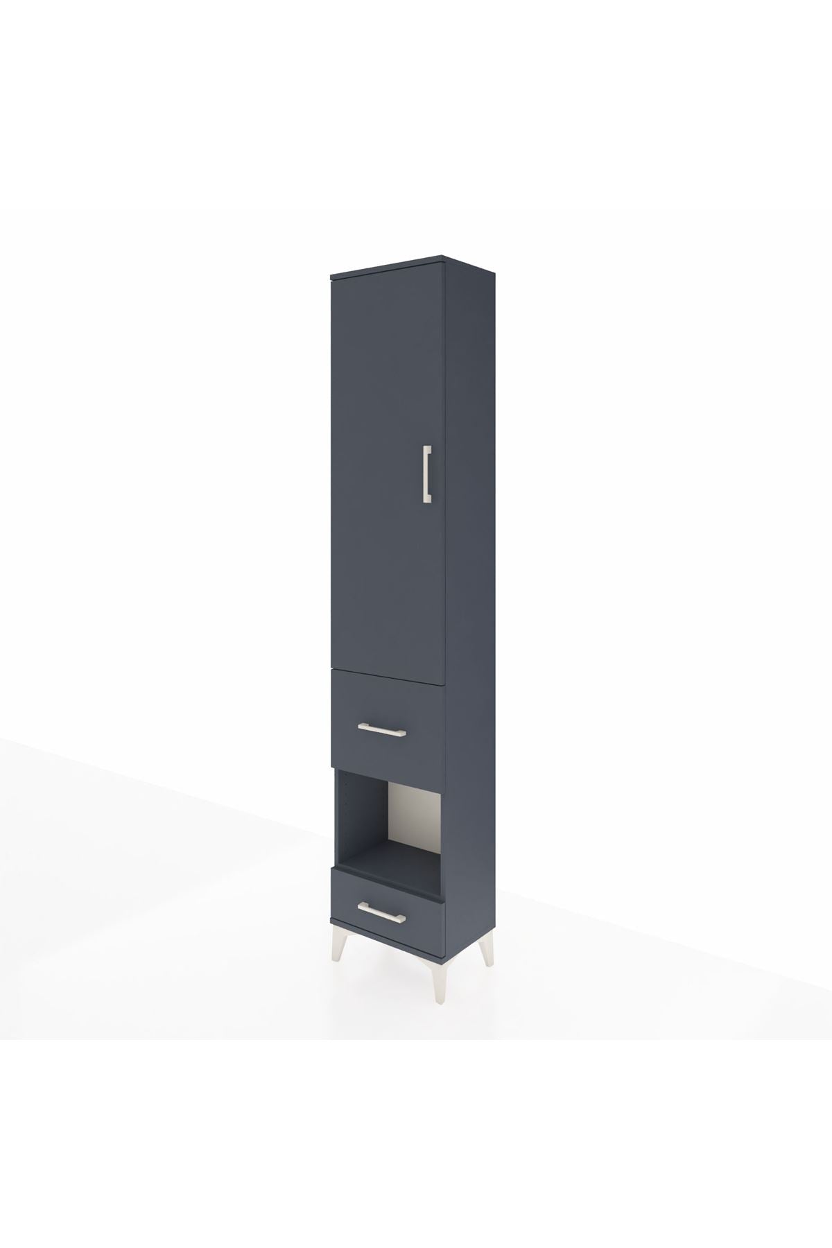 Arges Dolap 4 Raflı 2 Çekmeceli Tek Kapaklı 44x30x221 Antrasit-Antrasit