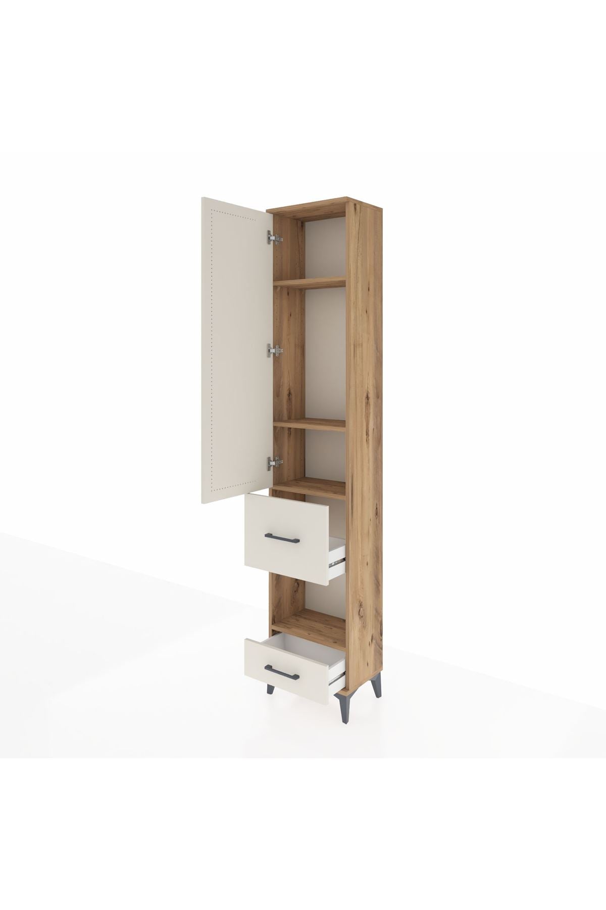 Arges Dolap 4 Raflı 2 Çekmeceli Tek Kapaklı 44x30x221 Çam-Aytaşı