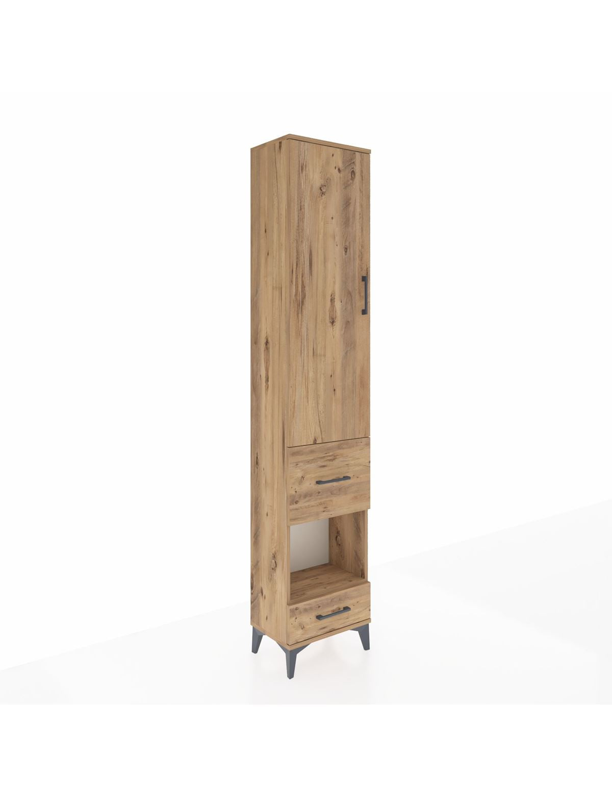 Arges Dolap 4 Raflı 2 Çekmeceli Tek Kapaklı 44x30x221 Çam-Çam