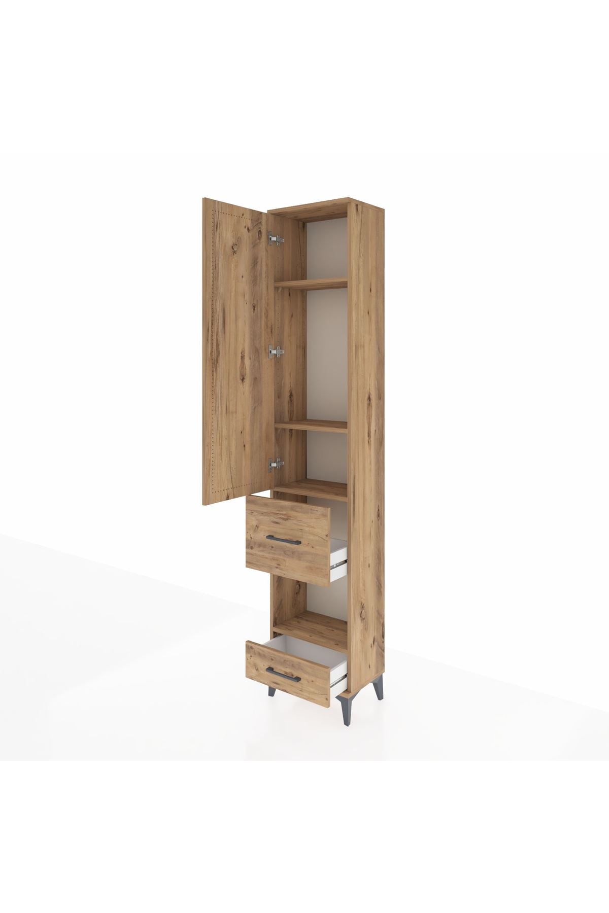 Arges Dolap 4 Raflı 2 Çekmeceli Tek Kapaklı 44x30x221 Çam-Çam