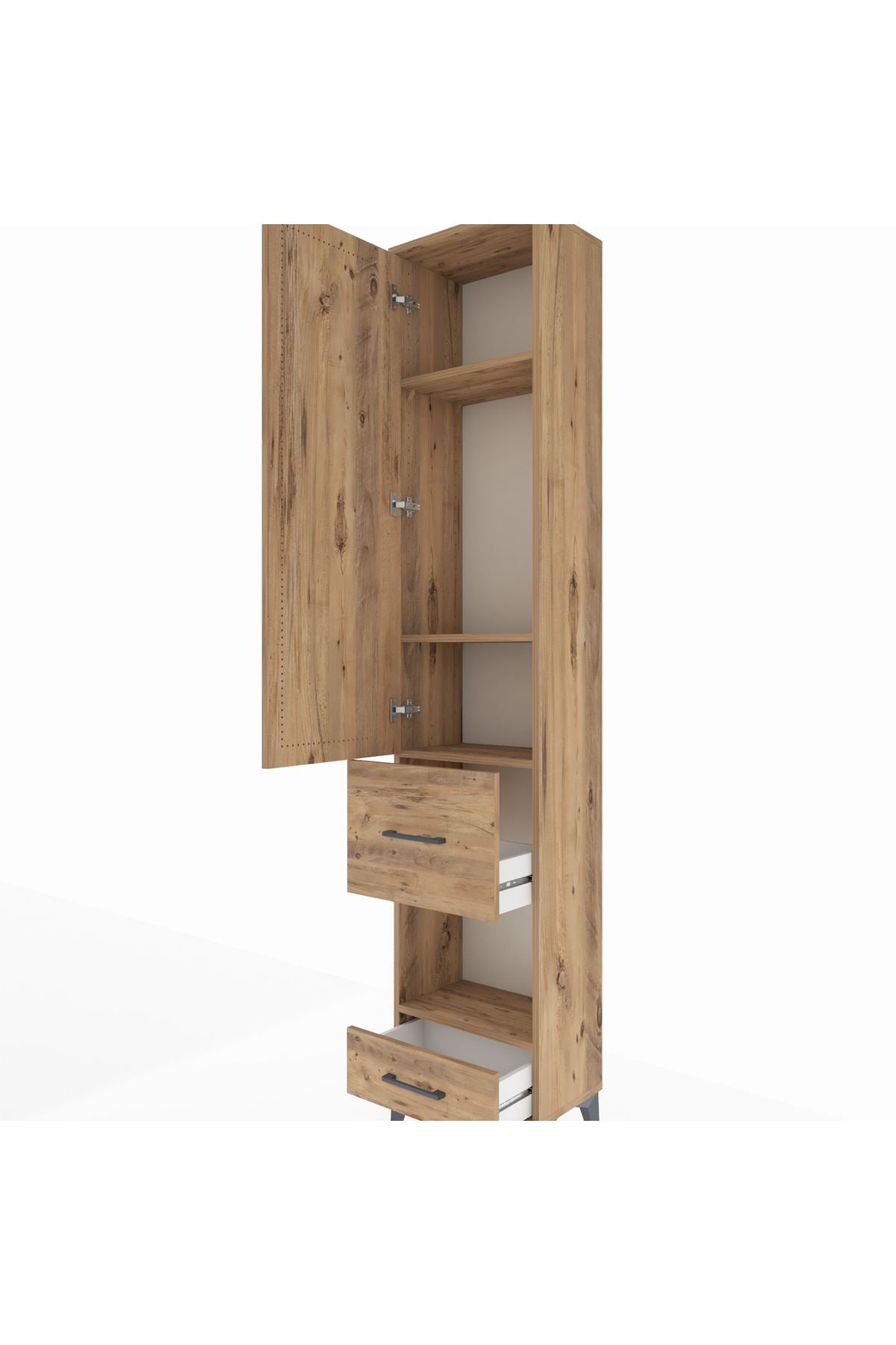 Arges Dolap 4 Raflı 2 Çekmeceli Tek Kapaklı 44x30x221 Çam-Çam