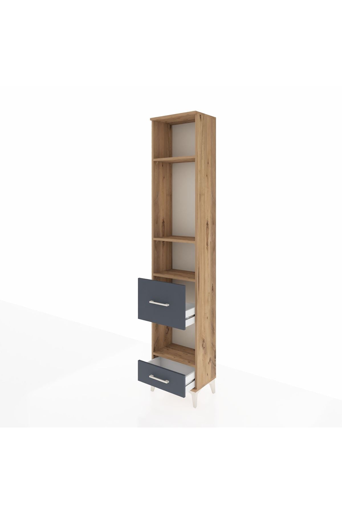 Arges Dolap 4 Raflı 2 Çekmeceli 44x30x221 Çam-Antrasit