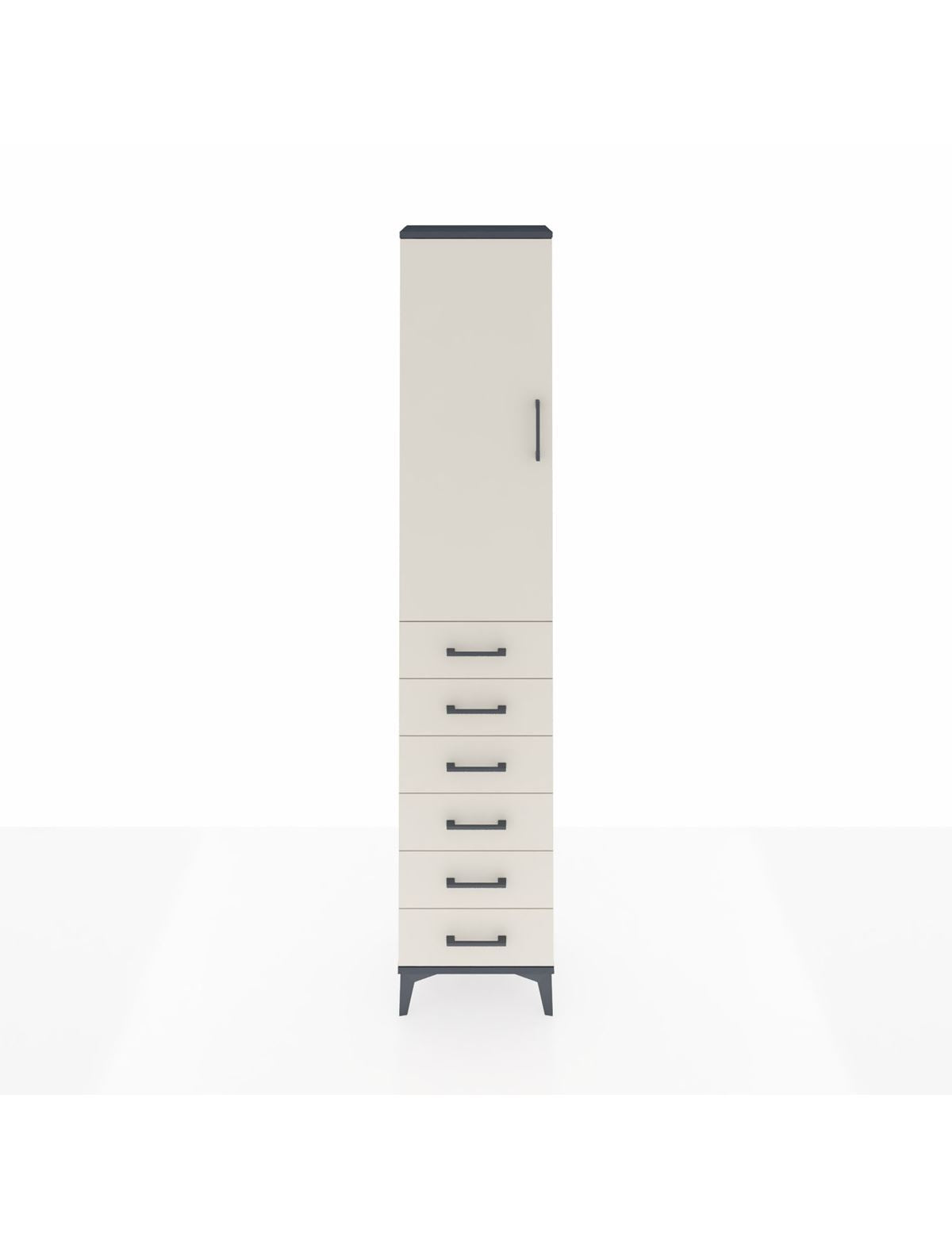 Arges Dolap 2 Raflı 6 Çekmeceli Tek Askılı 44x30x221 Antrasit-Aytaşı