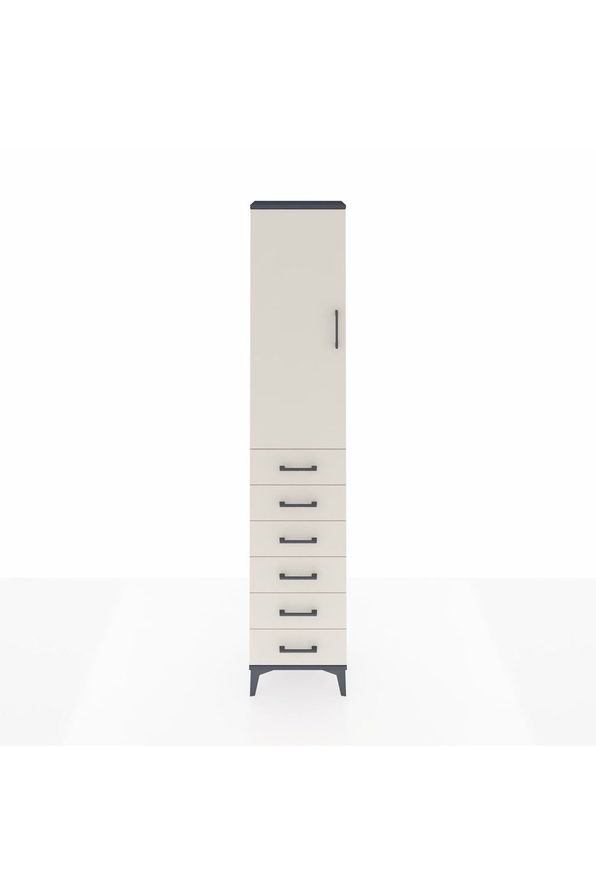 Arges Dolap 2 Raflı 6 Çekmeceli Tek Askılı 44x30x221 Antrasit-Aytaşı