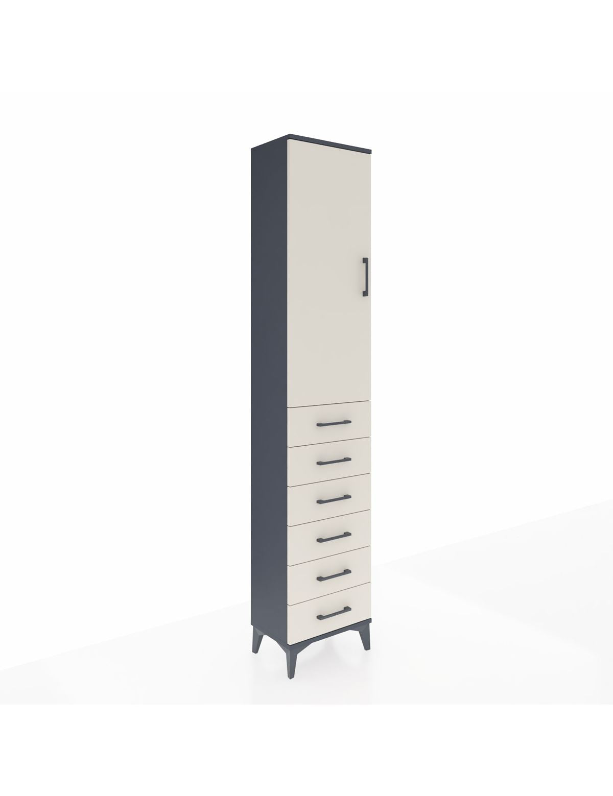 Arges Dolap 2 Raflı 6 Çekmeceli Tek Askılı 44x30x221 Antrasit-Aytaşı