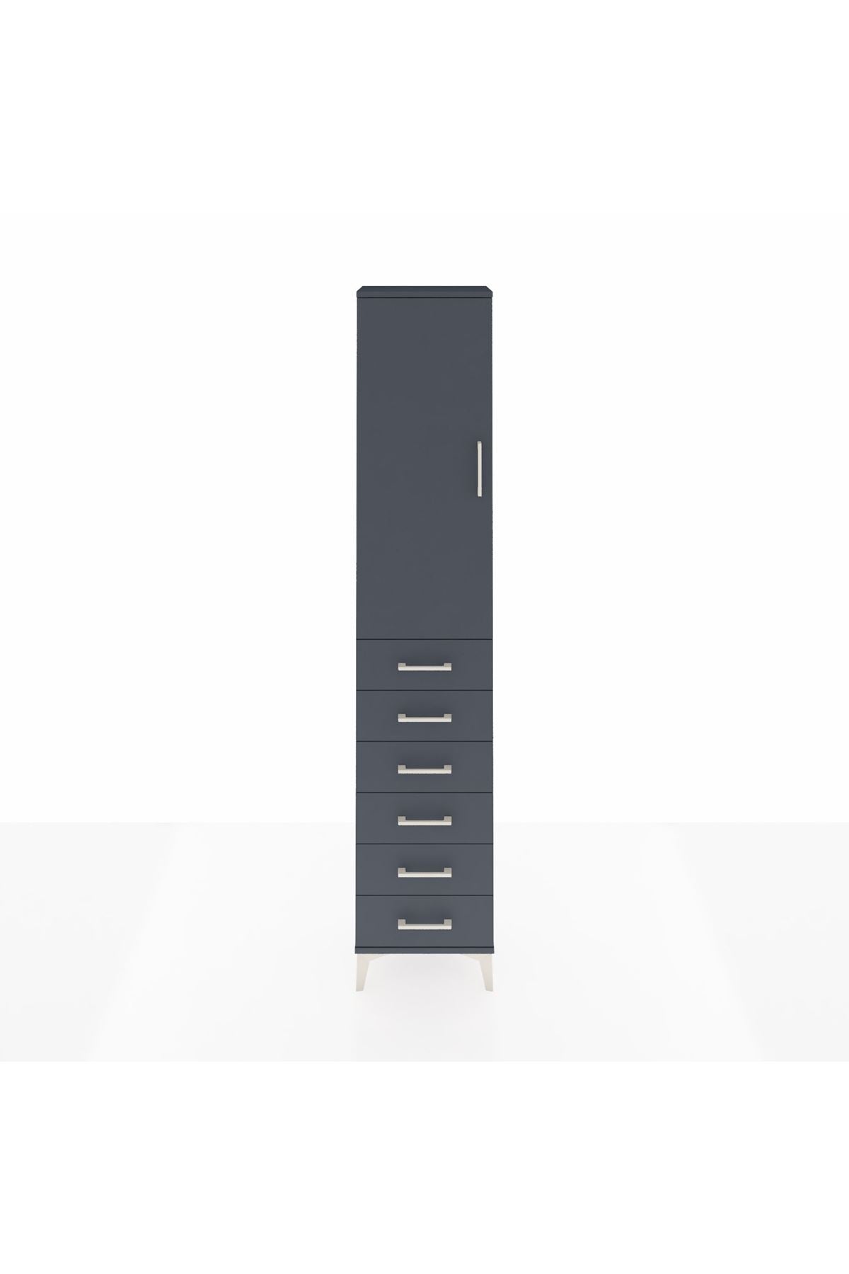 Arges Dolap 2 Raflı 6 Çekmeceli Tek Askılı 44x30x221 Antrasit-Antrasit