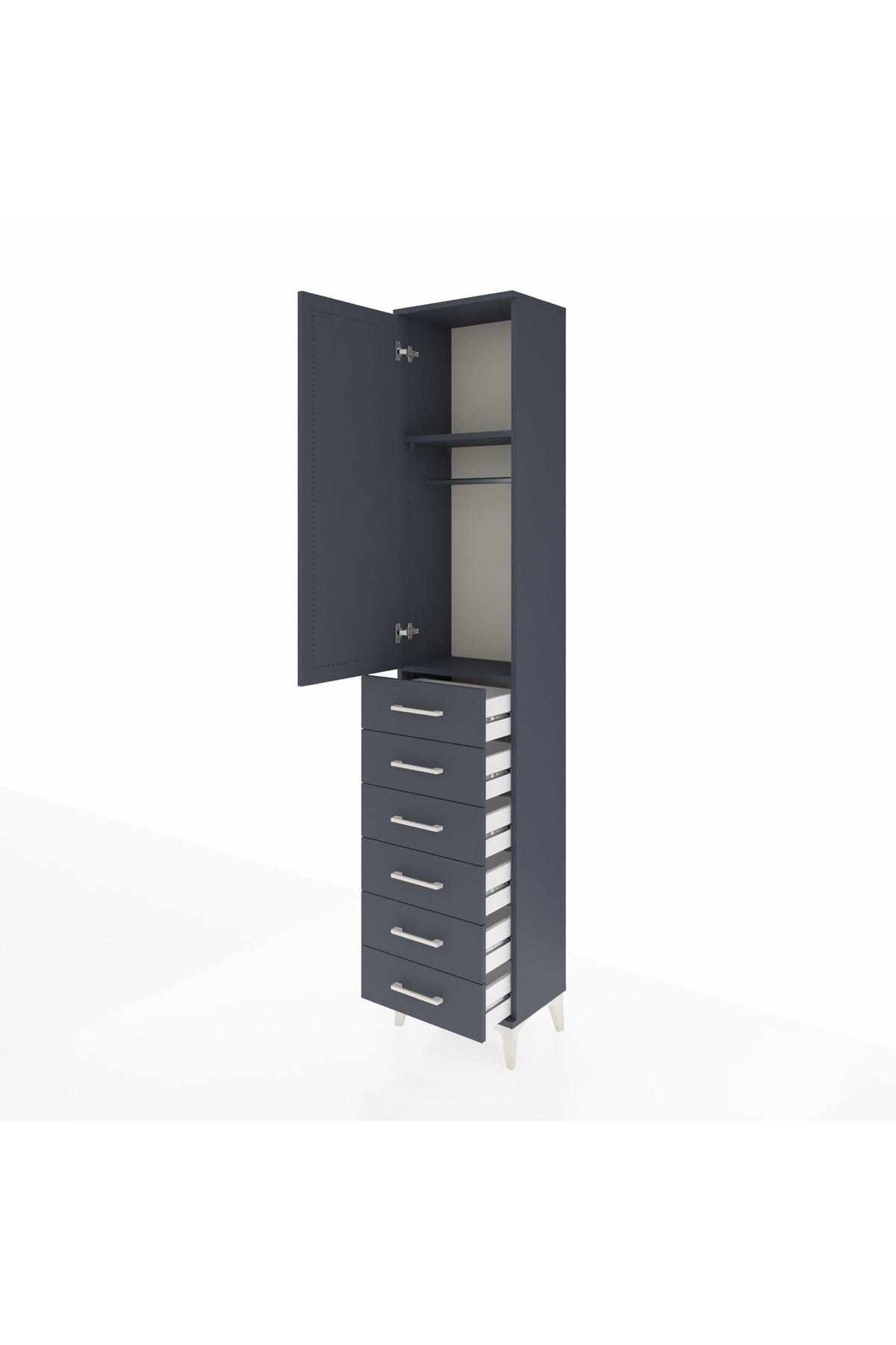 Arges Dolap 2 Raflı 6 Çekmeceli Tek Askılı 44x30x221 Antrasit-Antrasit