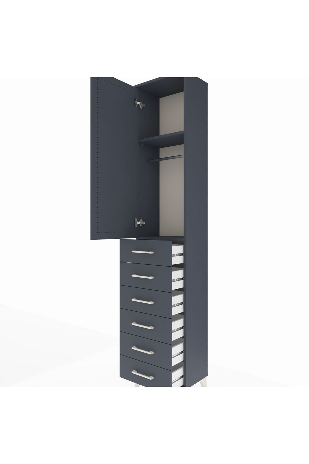 Arges Dolap 2 Raflı 6 Çekmeceli Tek Askılı 44x30x221 Antrasit-Antrasit