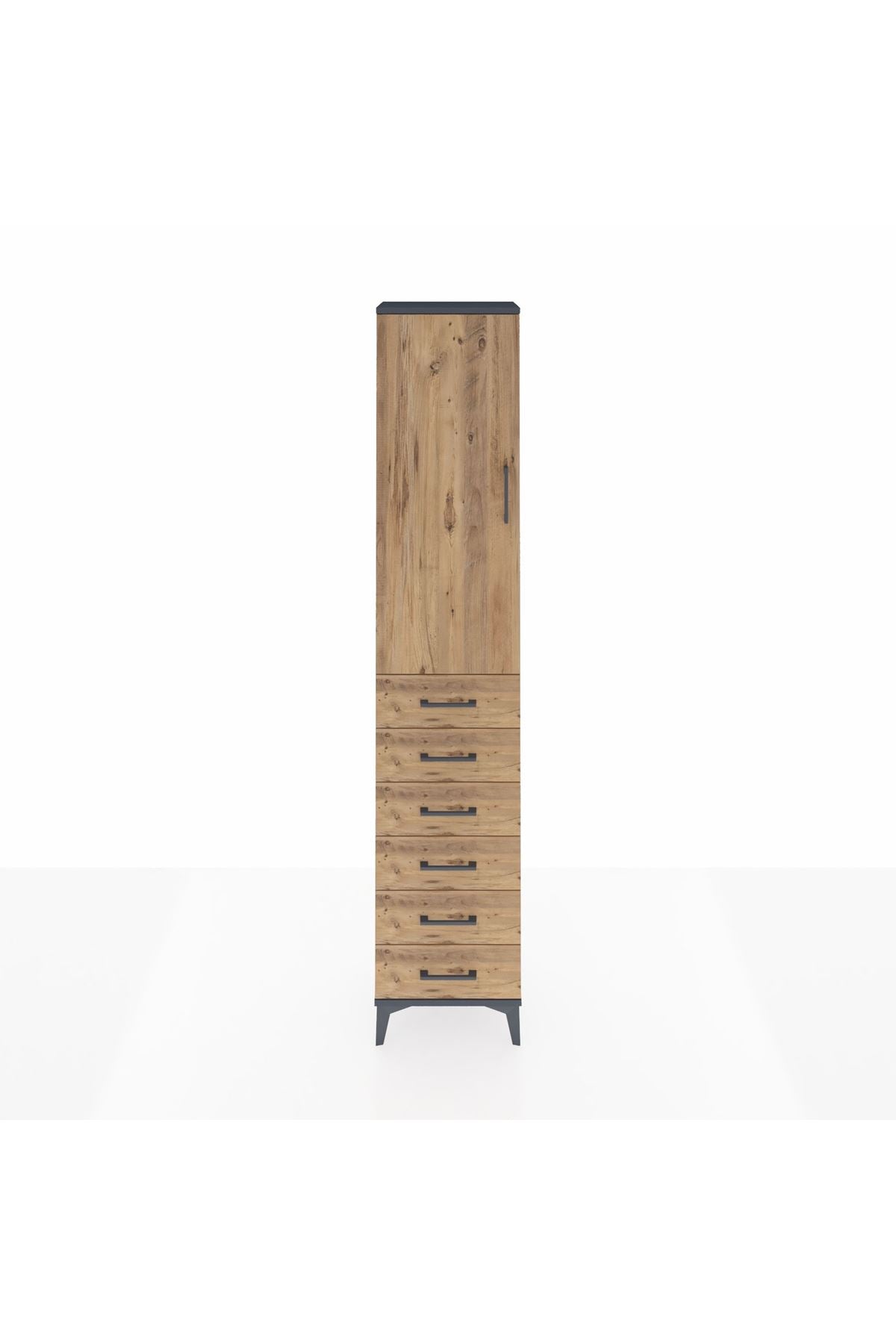 Arges Dolap 2 Raflı 6 Çekmeceli Tek Askılı 44x30x221 Antrasit-Çam