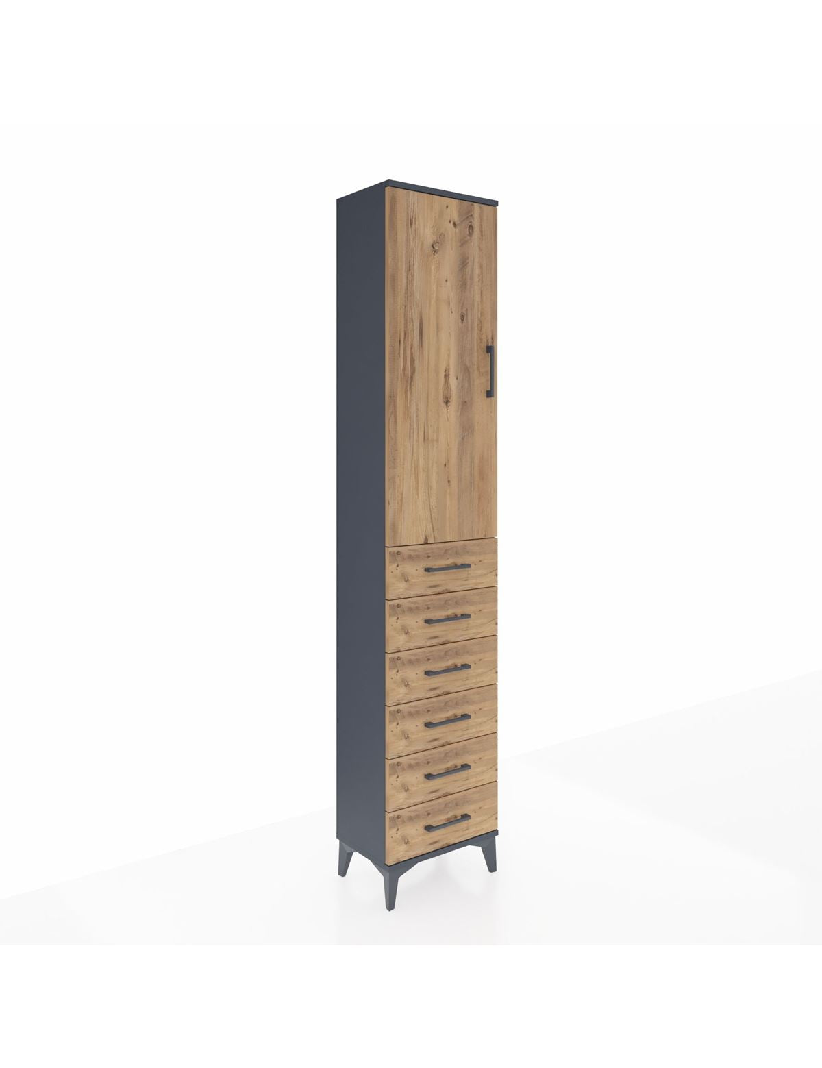 Arges Dolap 2 Raflı 6 Çekmeceli Tek Askılı 44x30x221 Antrasit-Çam