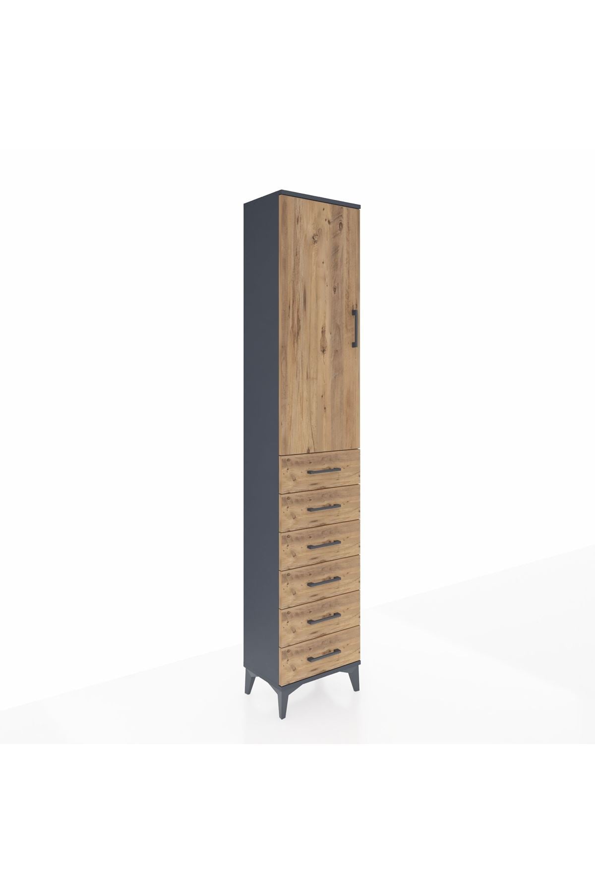 Arges Dolap 2 Raflı 6 Çekmeceli Tek Askılı 44x30x221 Antrasit-Çam