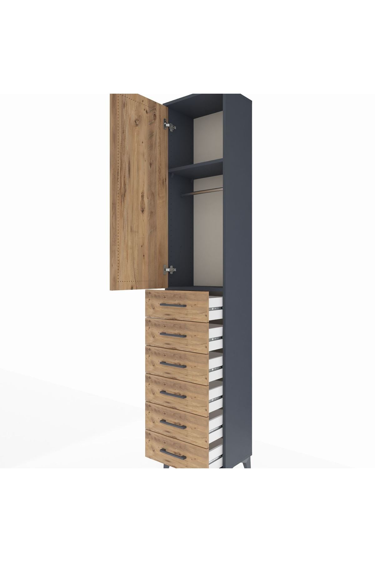 Arges Dolap 2 Raflı 6 Çekmeceli Tek Askılı 44x30x221 Antrasit-Çam