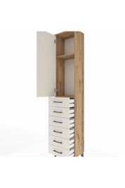 Arges Dolap 2 Raflı 6 Çekmeceli Tek Askılı 44x30x221 Çam-Aytaşı