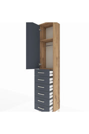 Arges Dolap 2 Raflı 6 Çekmeceli Tek Askılı 44x30x221 Çam-Antrasit