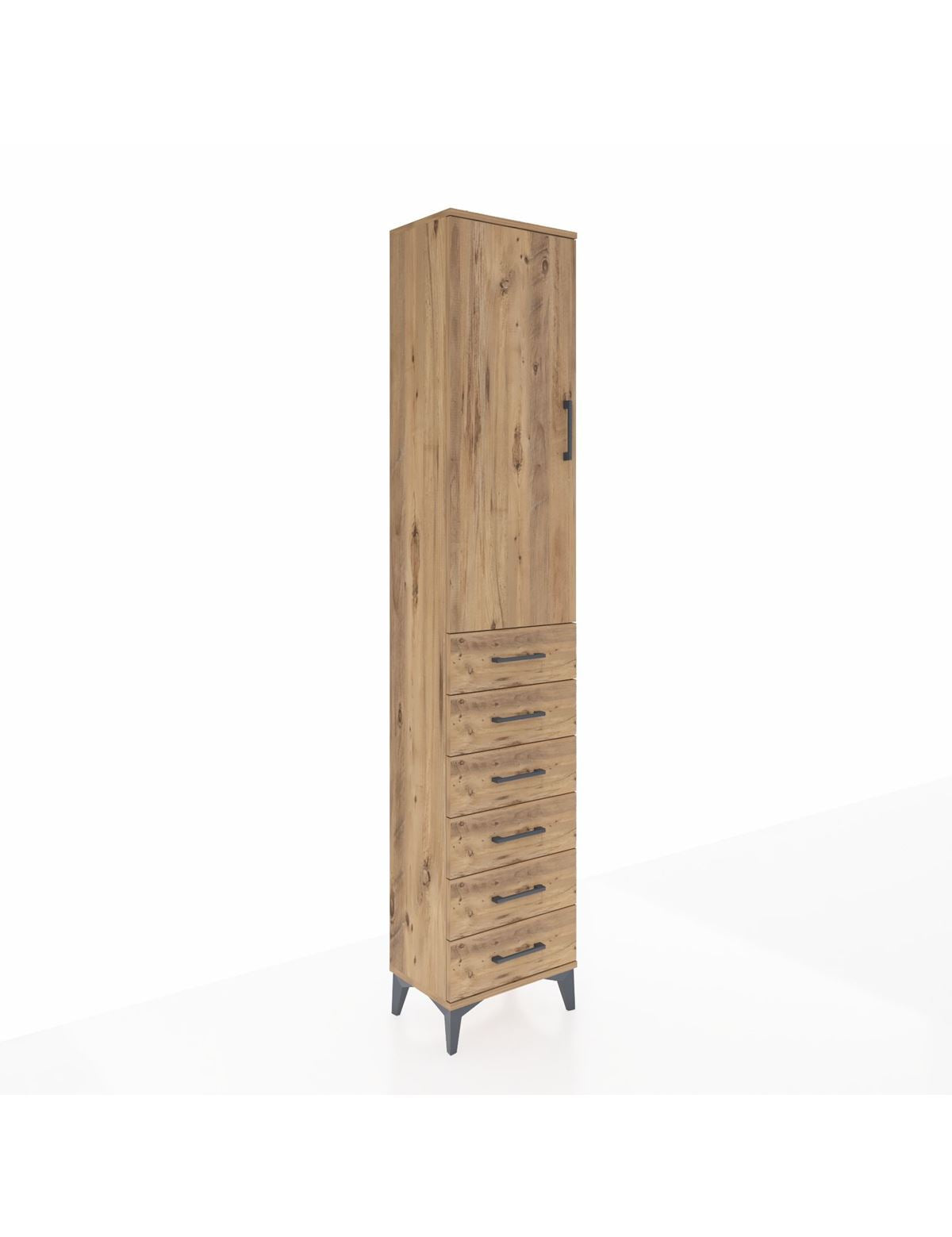 Arges Dolap 2 Raflı 6 Çekmeceli Tek Askılı 44x30x221 Çam-Çam