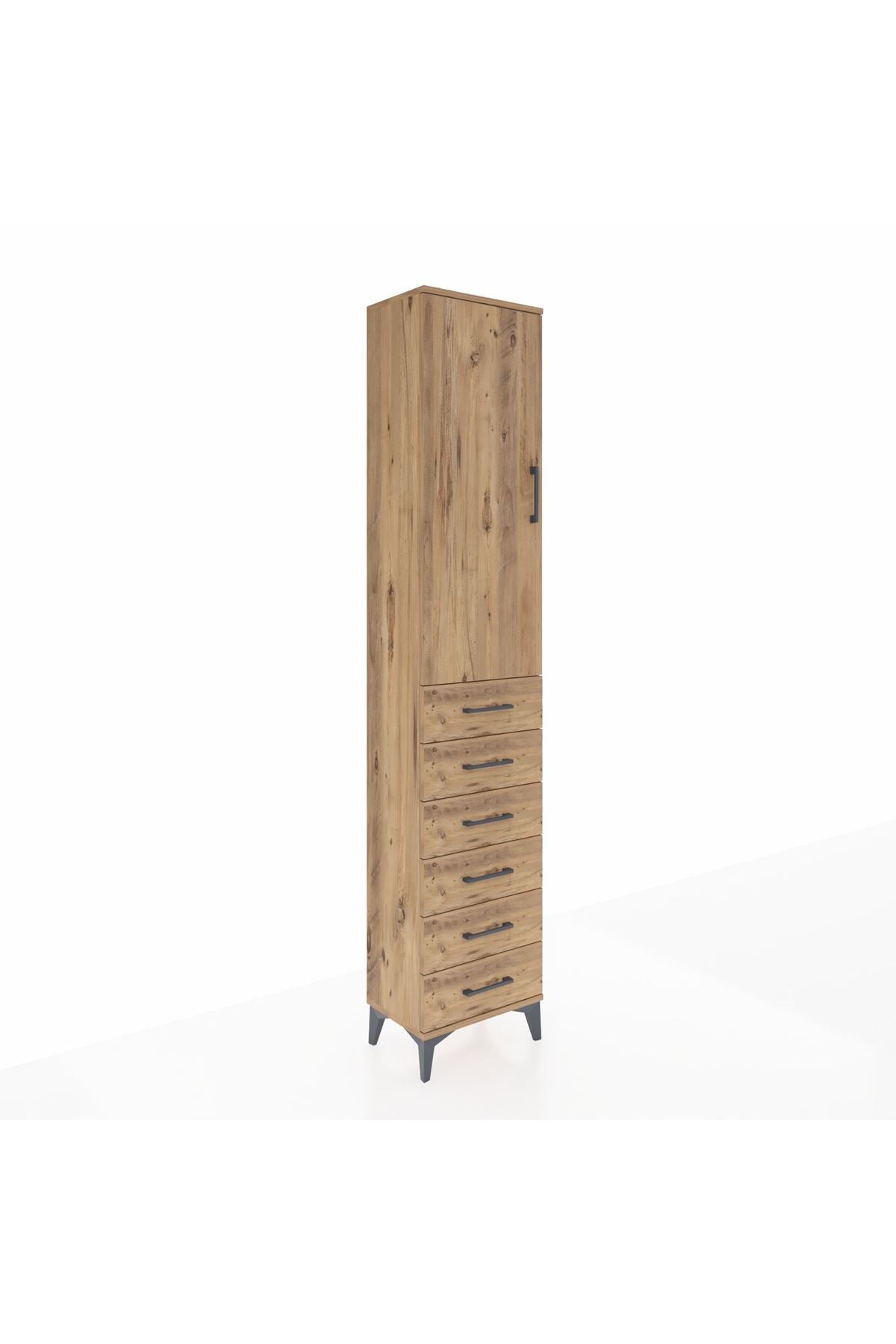 Arges Dolap 2 Raflı 6 Çekmeceli Tek Askılı 44x30x221 Çam-Çam