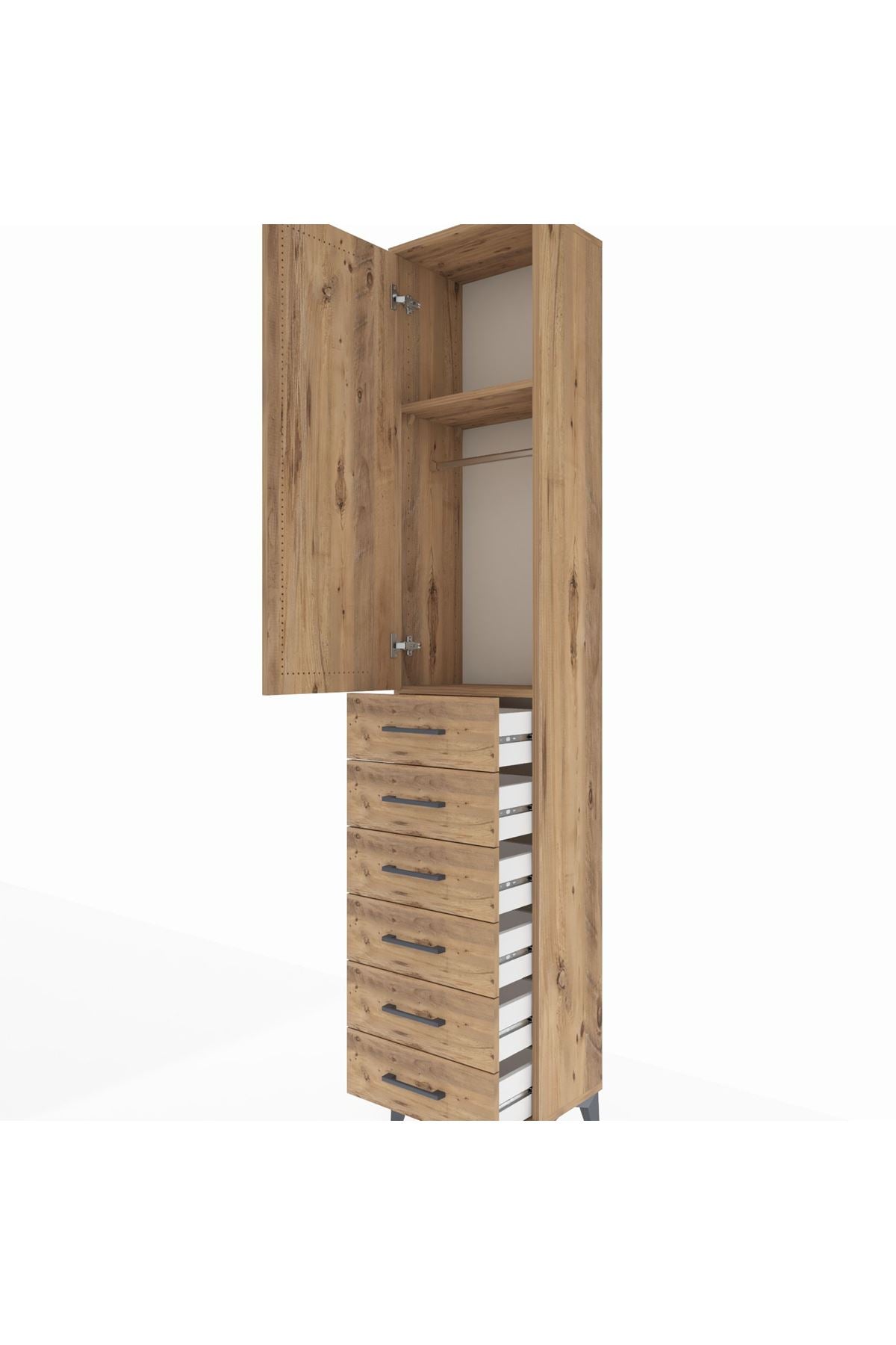 Arges Dolap 2 Raflı 6 Çekmeceli Tek Askılı 44x30x221 Çam-Çam