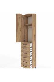 Arges Dolap 2 Raflı 6 Çekmeceli Tek Askılı 44x30x221 Çam-Çam