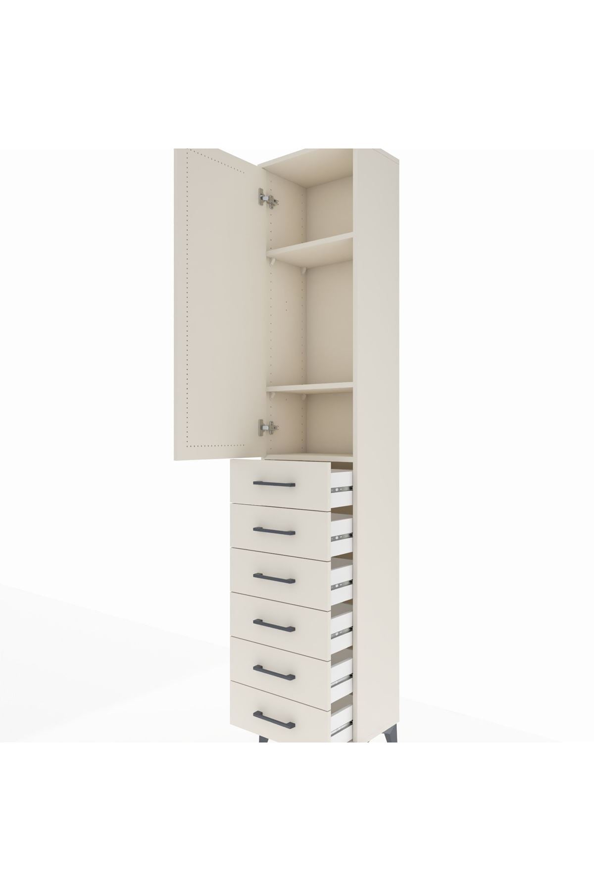 Arges Dolap 3 Raflı 6 Çekmeceli Tek Kapaklı 44x30x221 Aytaşı-Aytaşı