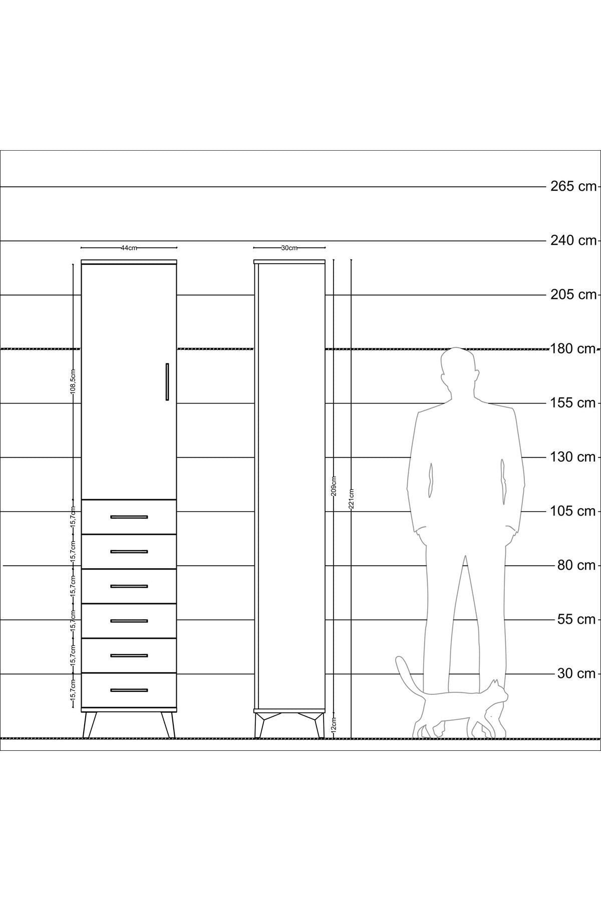 Arges Dolap 3 Raflı 6 Çekmeceli Tek Kapaklı 44x30x221 - S28M104V1A