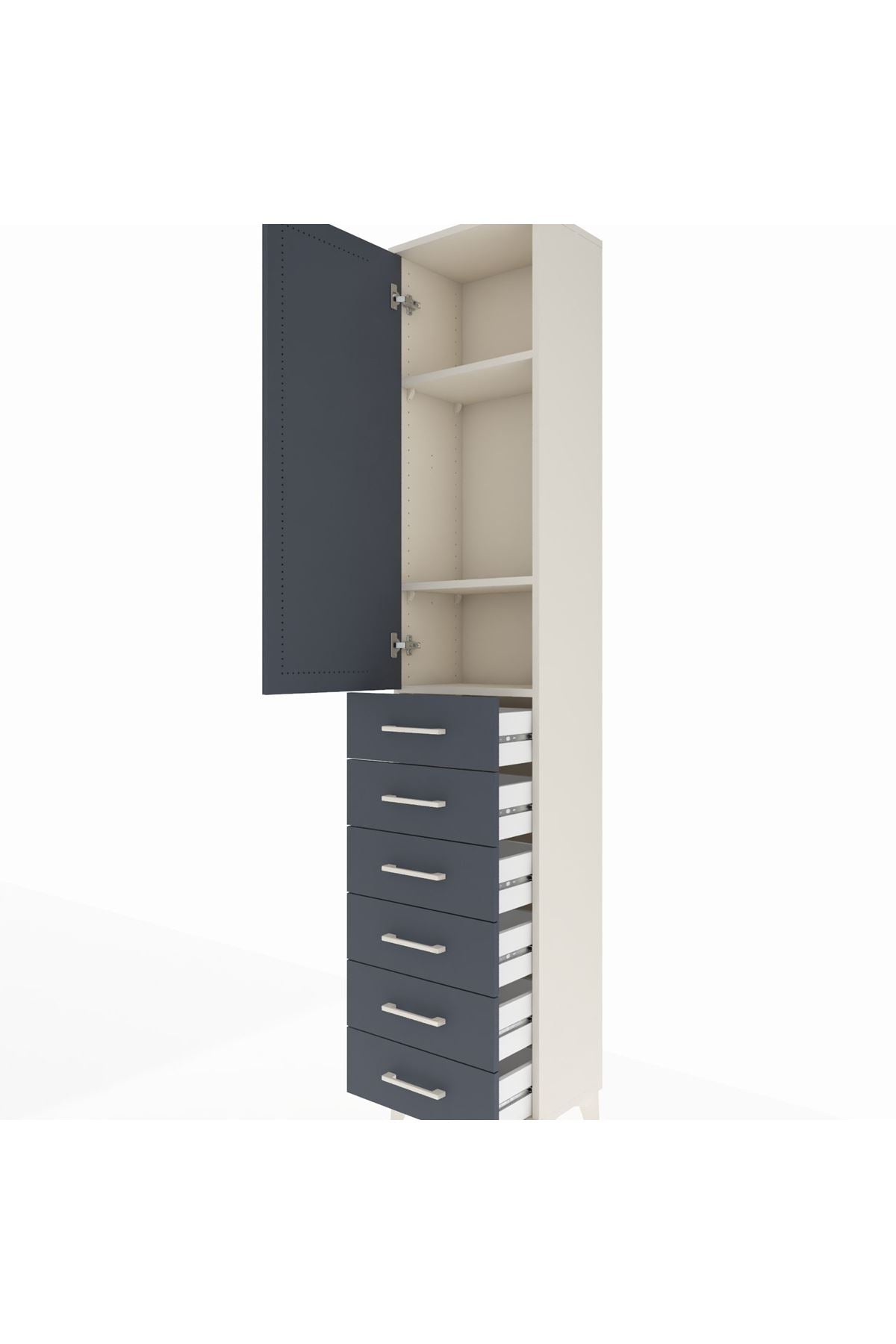 Arges Dolap 3 Raflı 6 Çekmeceli Tek Kapaklı 44x30x221 Aytaşı-Antrasit