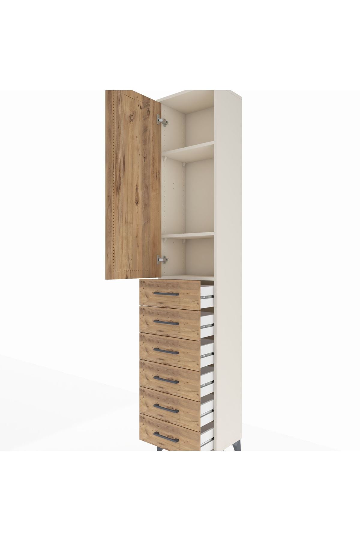 Arges Dolap 3 Raflı 6 Çekmeceli Tek Kapaklı 44x30x221 Aytaşı-Çam