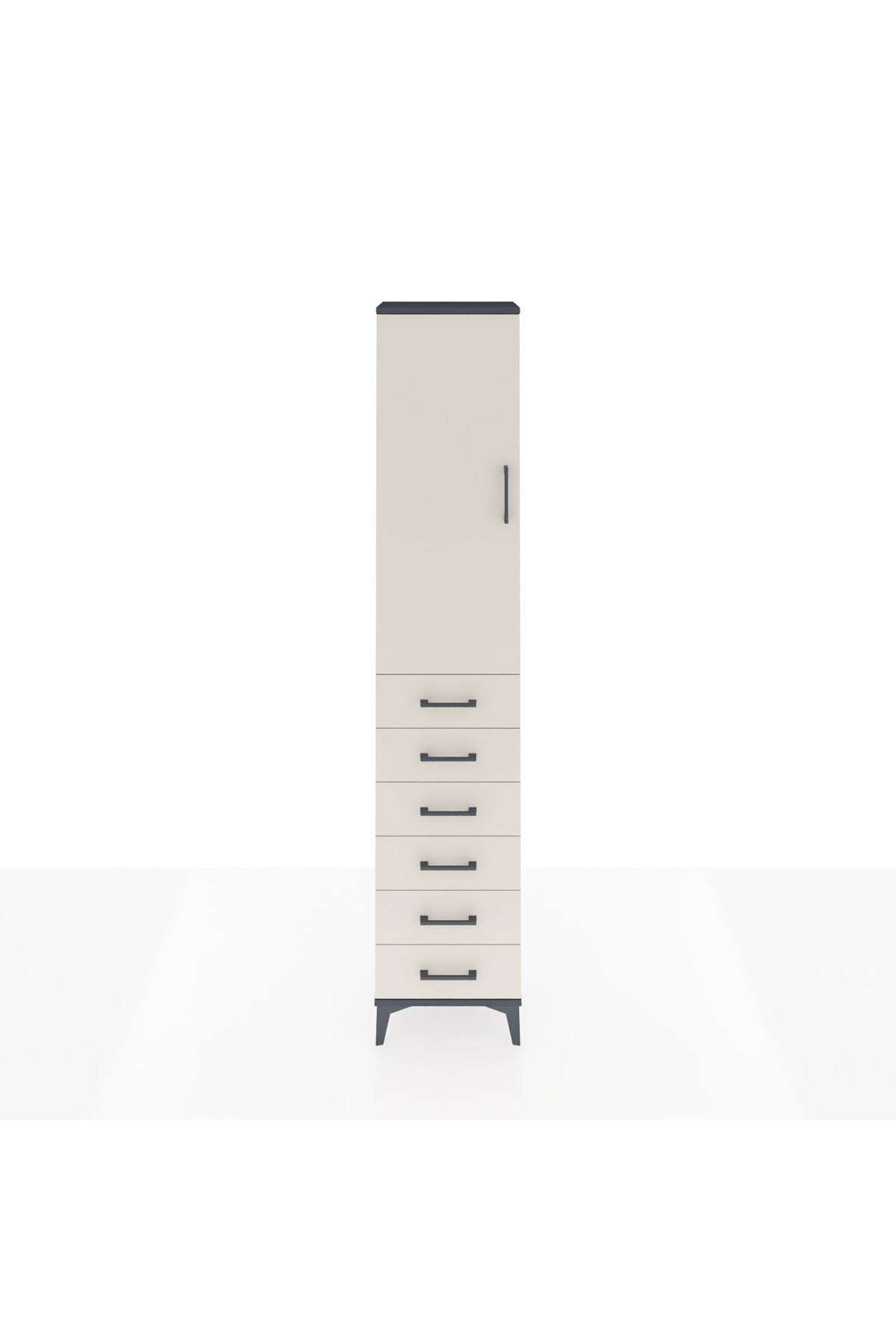 Arges Dolap 3 Raflı 6 Çekmeceli Tek Kapaklı 44x30x221 Antrasit-Aytaşı