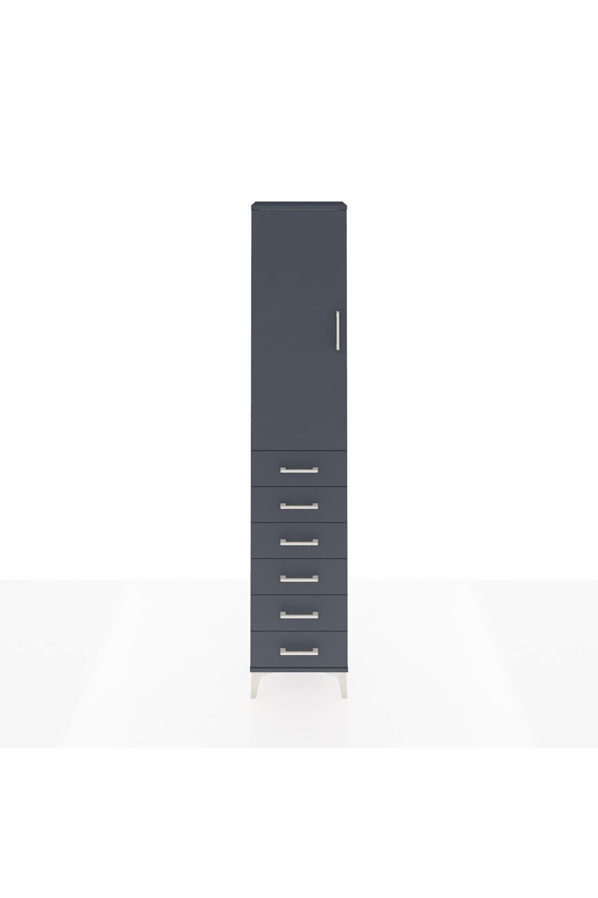 Arges Dolap 3 Raflı 6 Çekmeceli Tek Kapaklı 44x30x221 Antrasit-Antrasit