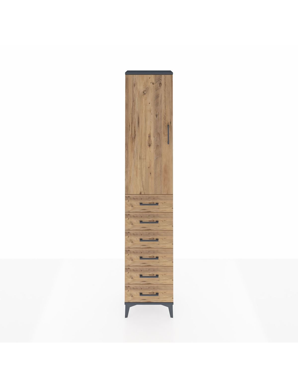 Arges Dolap 3 Raflı 6 Çekmeceli Tek Kapaklı 44x30x221 Antrasit-Çam